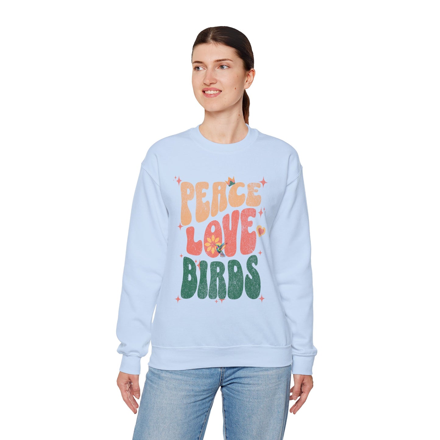 Peace Love Birds Crewneck Sweatshirt - Unisex Cozy Fashion for Nature Lovers