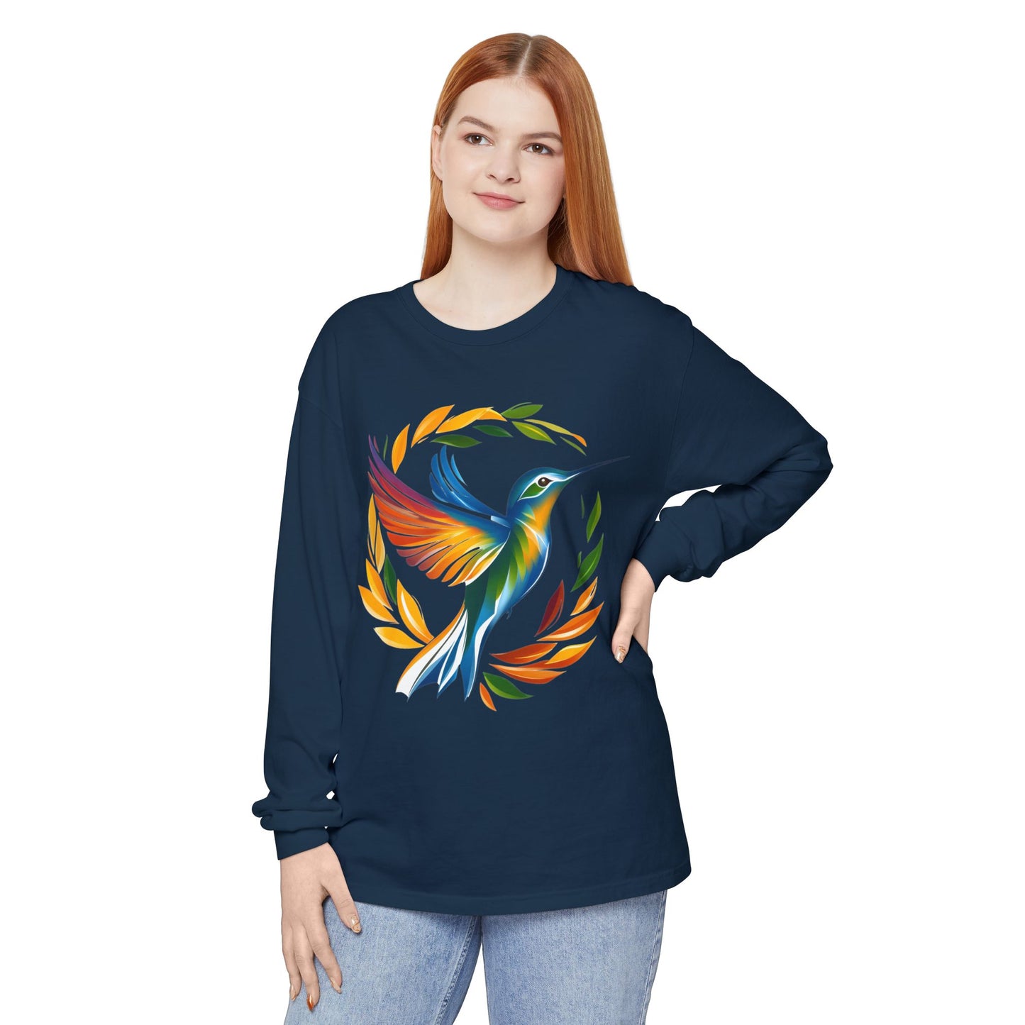 Hummingbird Rainbow Garment-dyed Long Sleeve T-Shirt