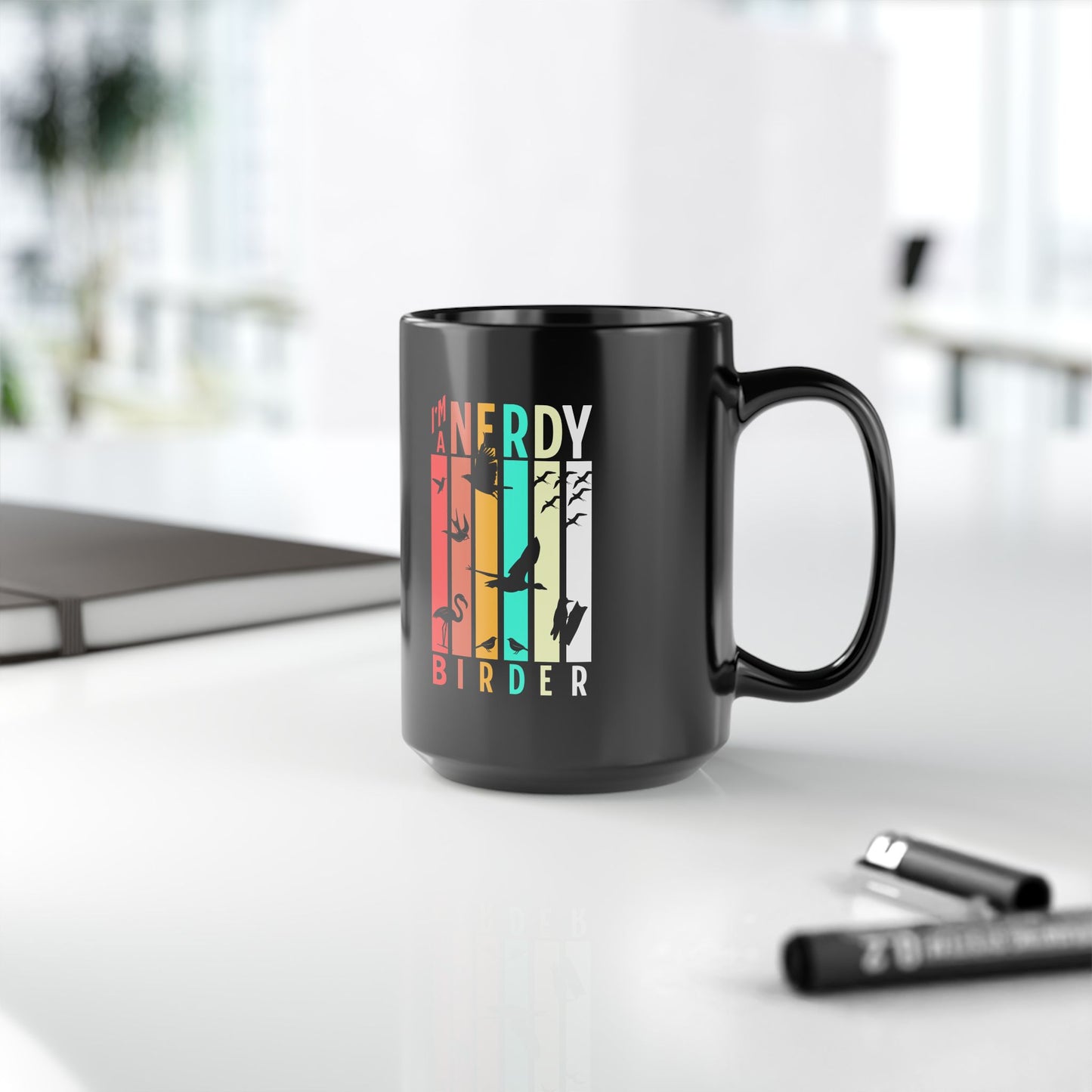 I'm A Nerdy Birder Stylish Glossy Ceramic Black Mug 11oz and 15oz