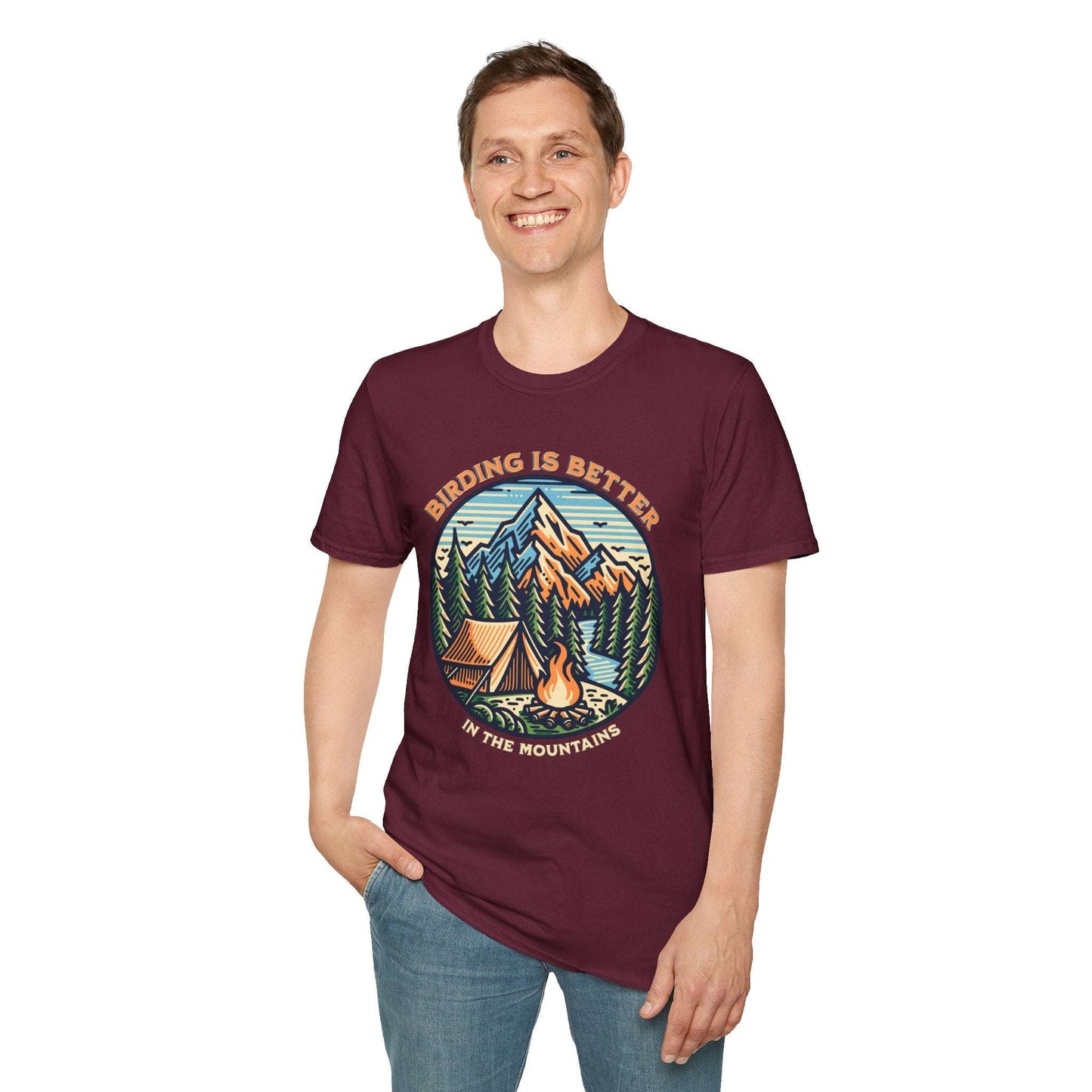 Birding in The Mountains Unisex Softstyle T-Shirt - Nature Lover's Gift