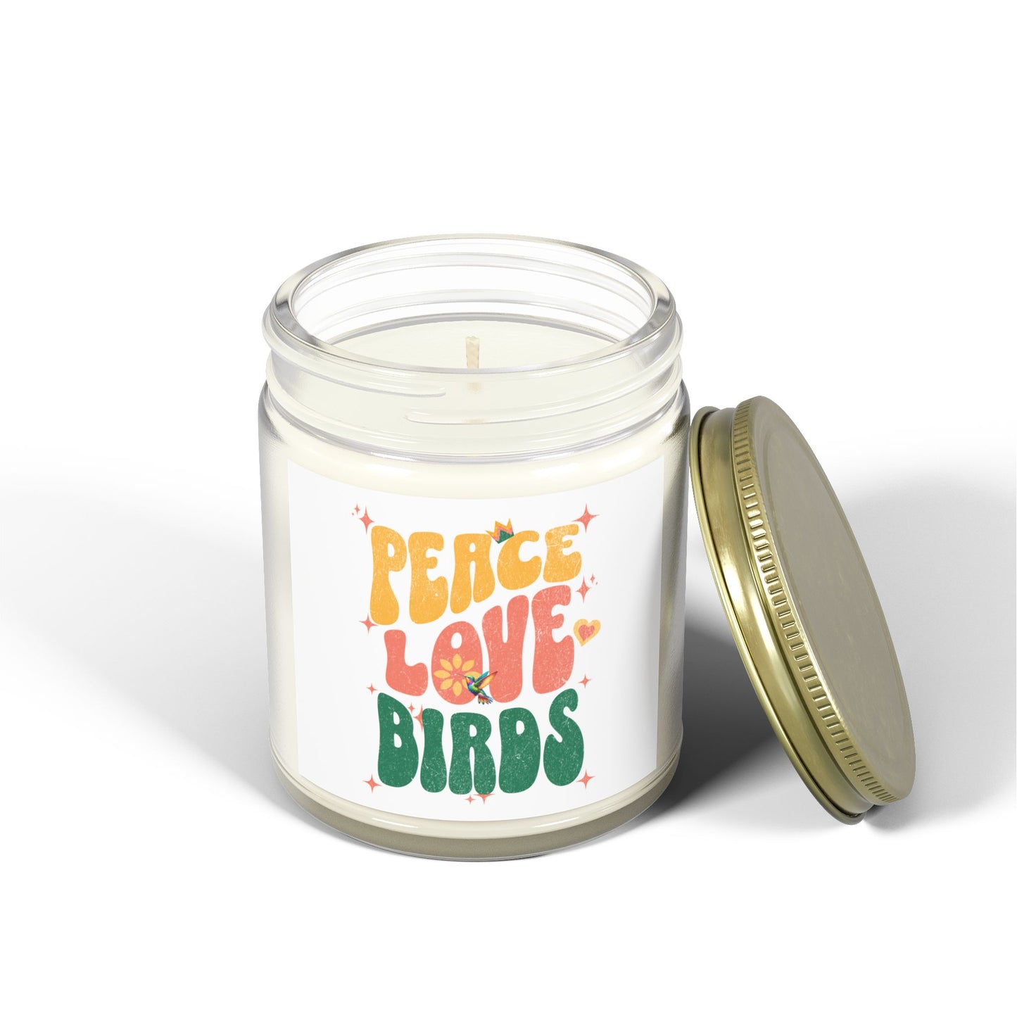 Peace Love Birds Scented Candle - Coconut Apricot Wax 9oz - Eco-Friendly Home Fragrance