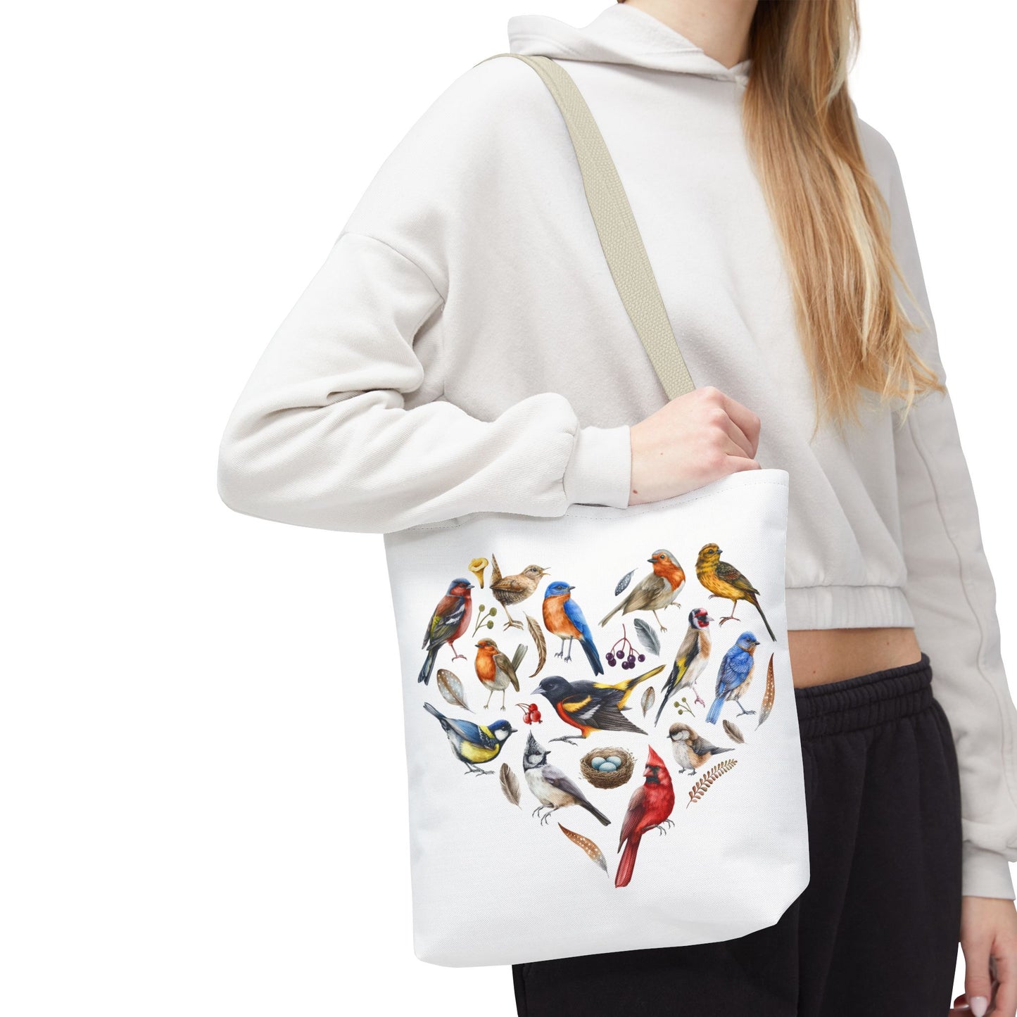 Bird Lovers Tote Bag - Colorful Heart Design for Nature Enthusiasts