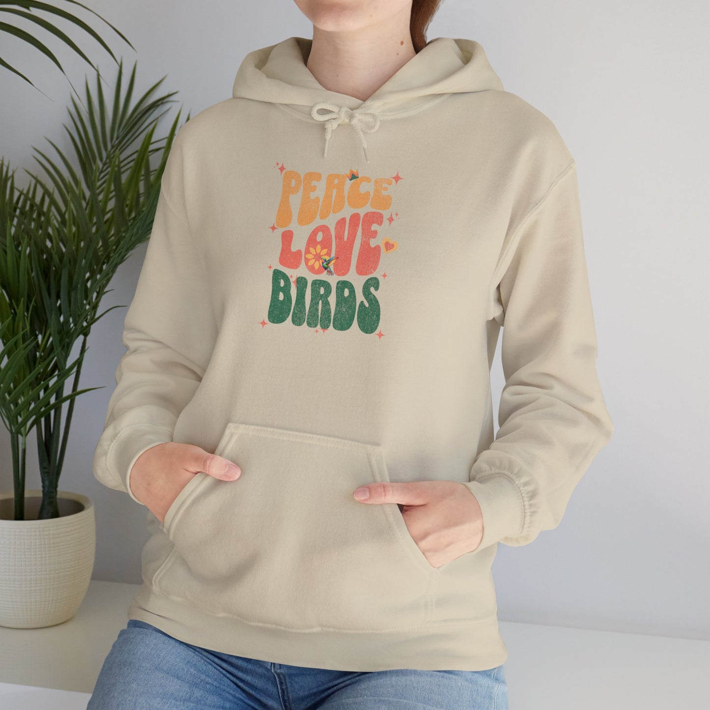 Peace Love Birds Hoodie - Cozy Unisex Sweatshirt for Nature Lover