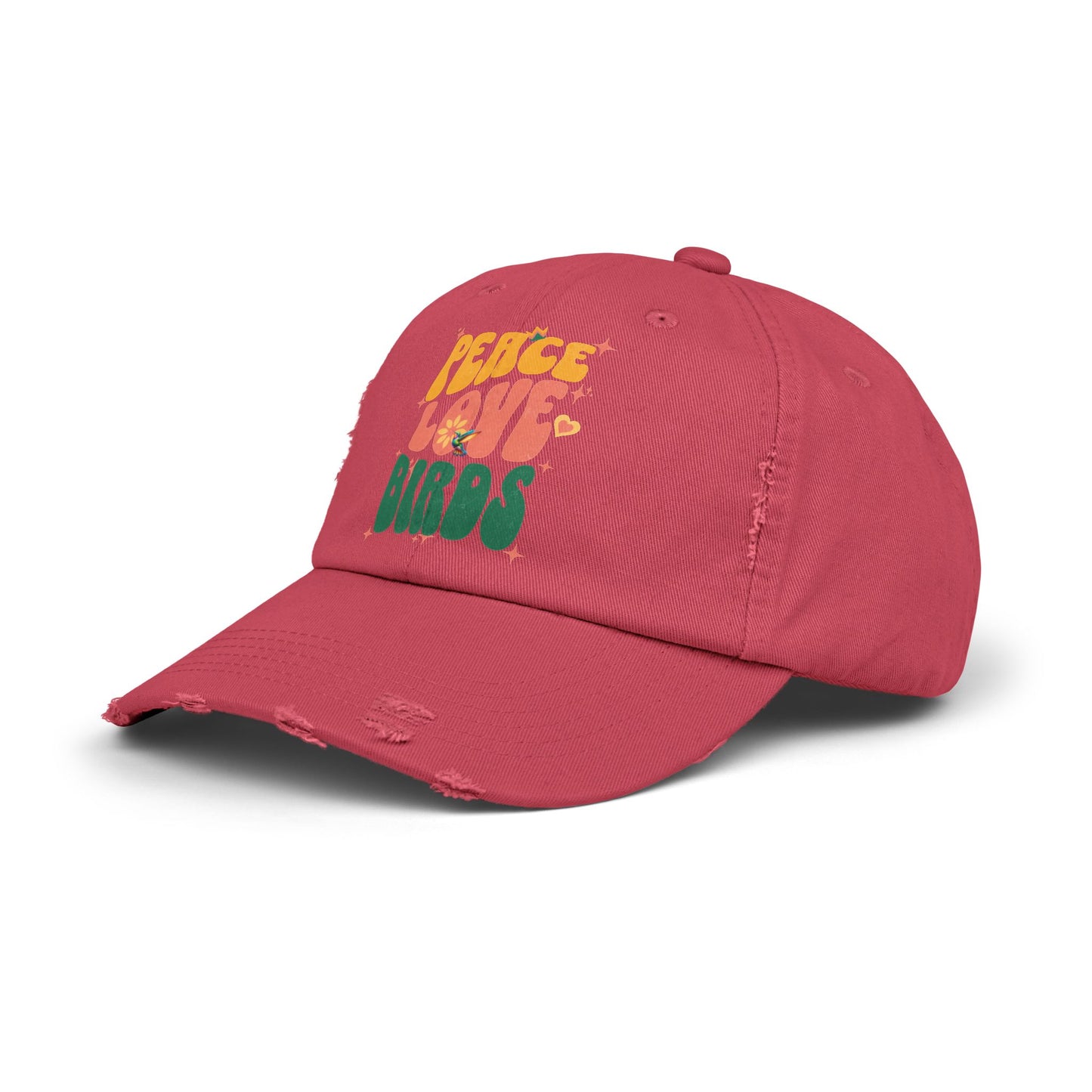 Peace Love Birds Vintage Style Hat - Unisex Distressed Cap
