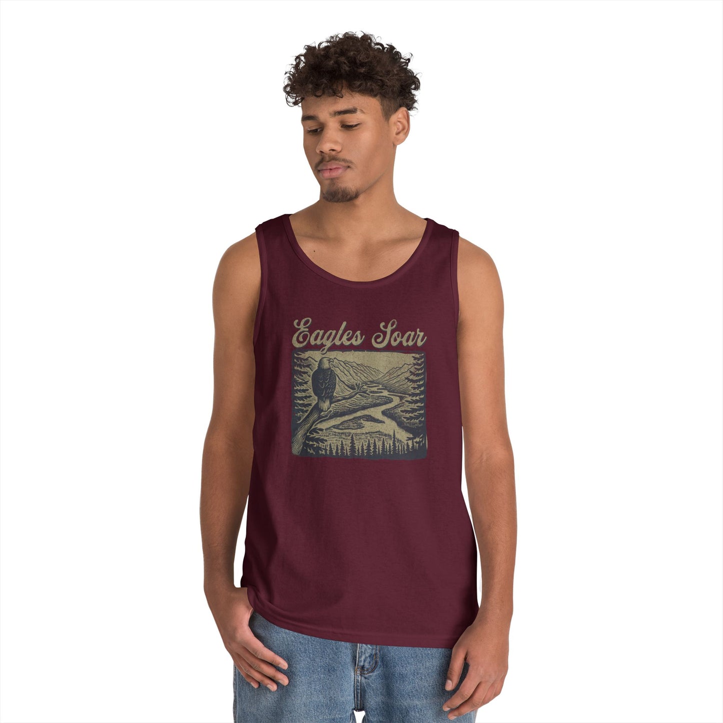 Eagles Soar Unisex Heavy Cotton Tank Top – Outdoor Adventure Wear