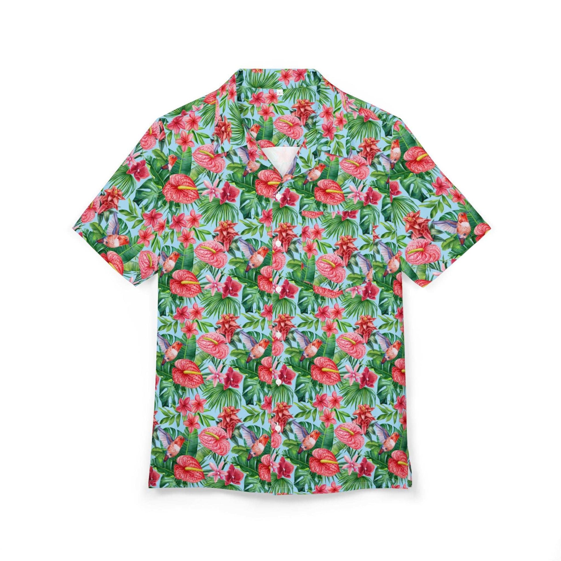 The Nerdy Birder - Tropical Hummingbird Button-Down Shirt, Summer Shirt, Hawaiian Shirt, Beachwear, Vacation Essentials, Casual Outfit