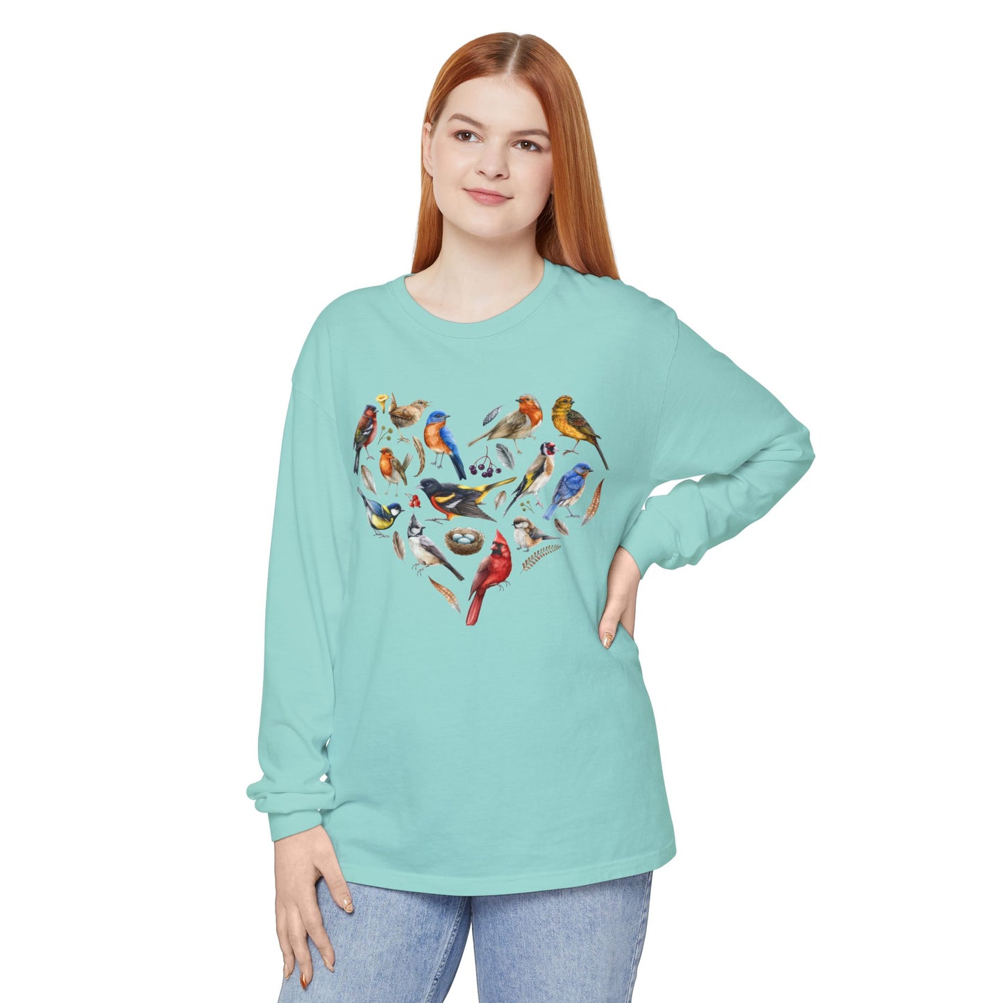 The Nerdy Birder Bird Heart Unisex Garment-dyed Long Sleeve T-Shirt