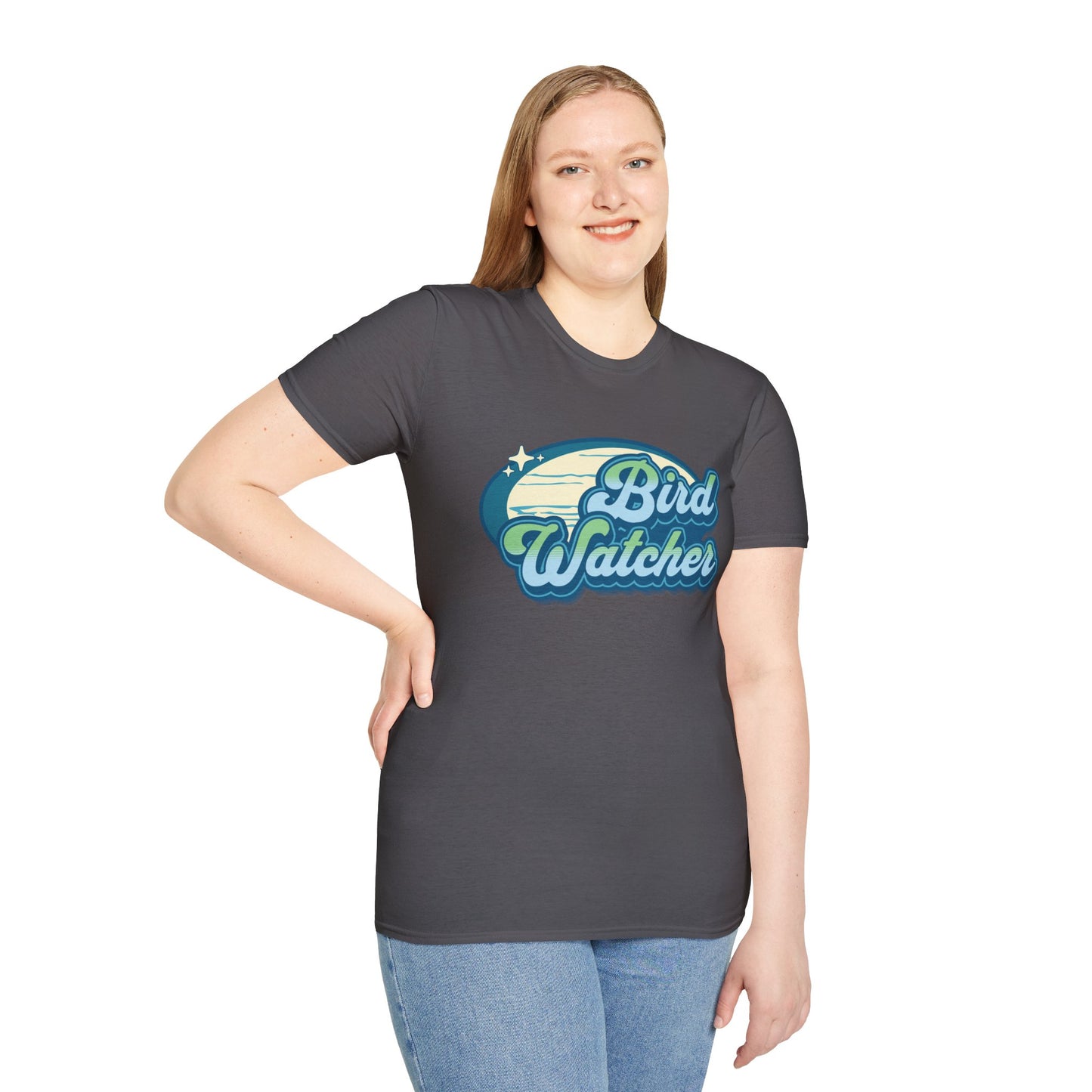 Bird Watcher Teal Unisex Softstyle T-Shirt - Retro Vibe Tee for Casual Wear