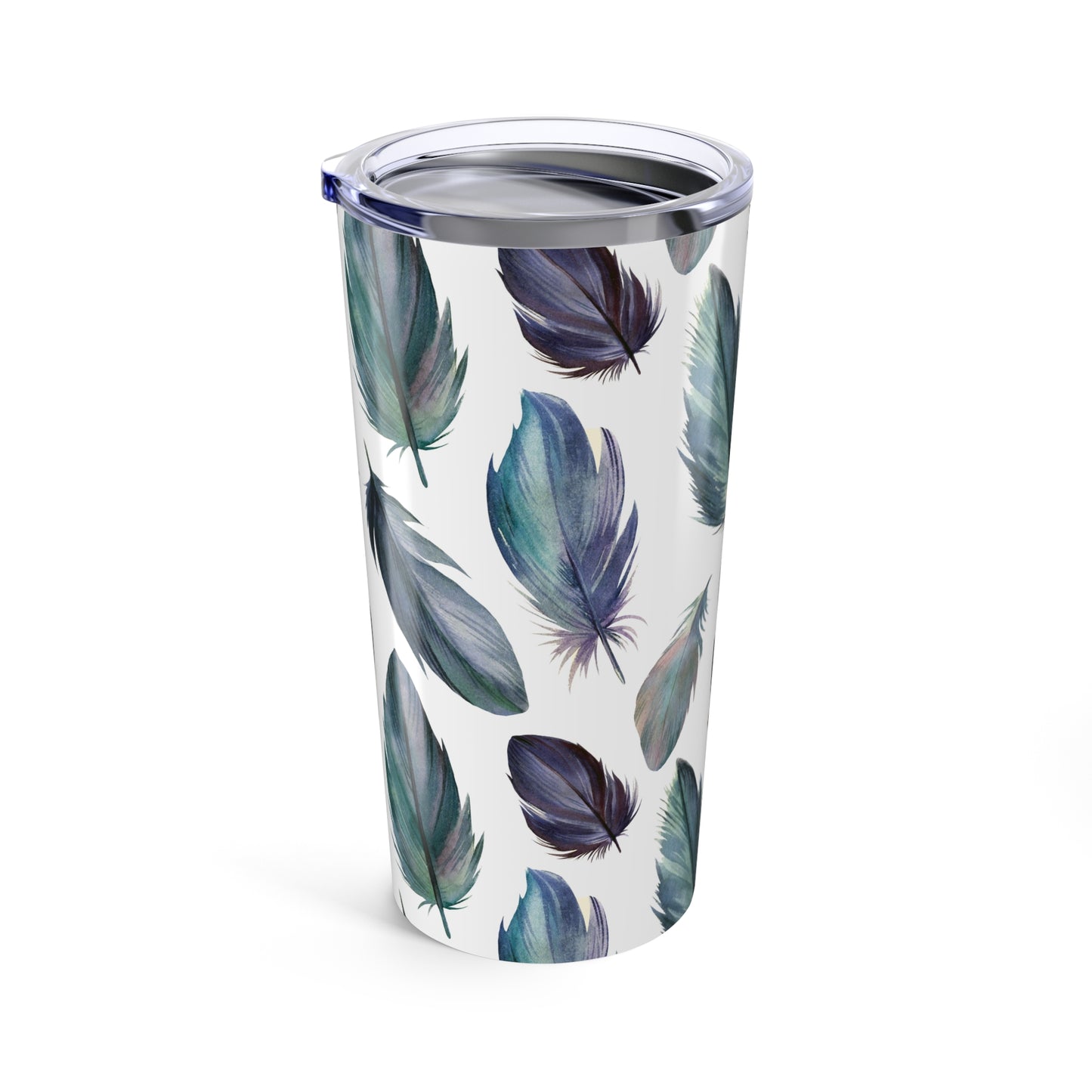 Boho Teal Plumb Feather Print 20oz Tumbler - Stylish Travel Mug for Outdoor Lovers