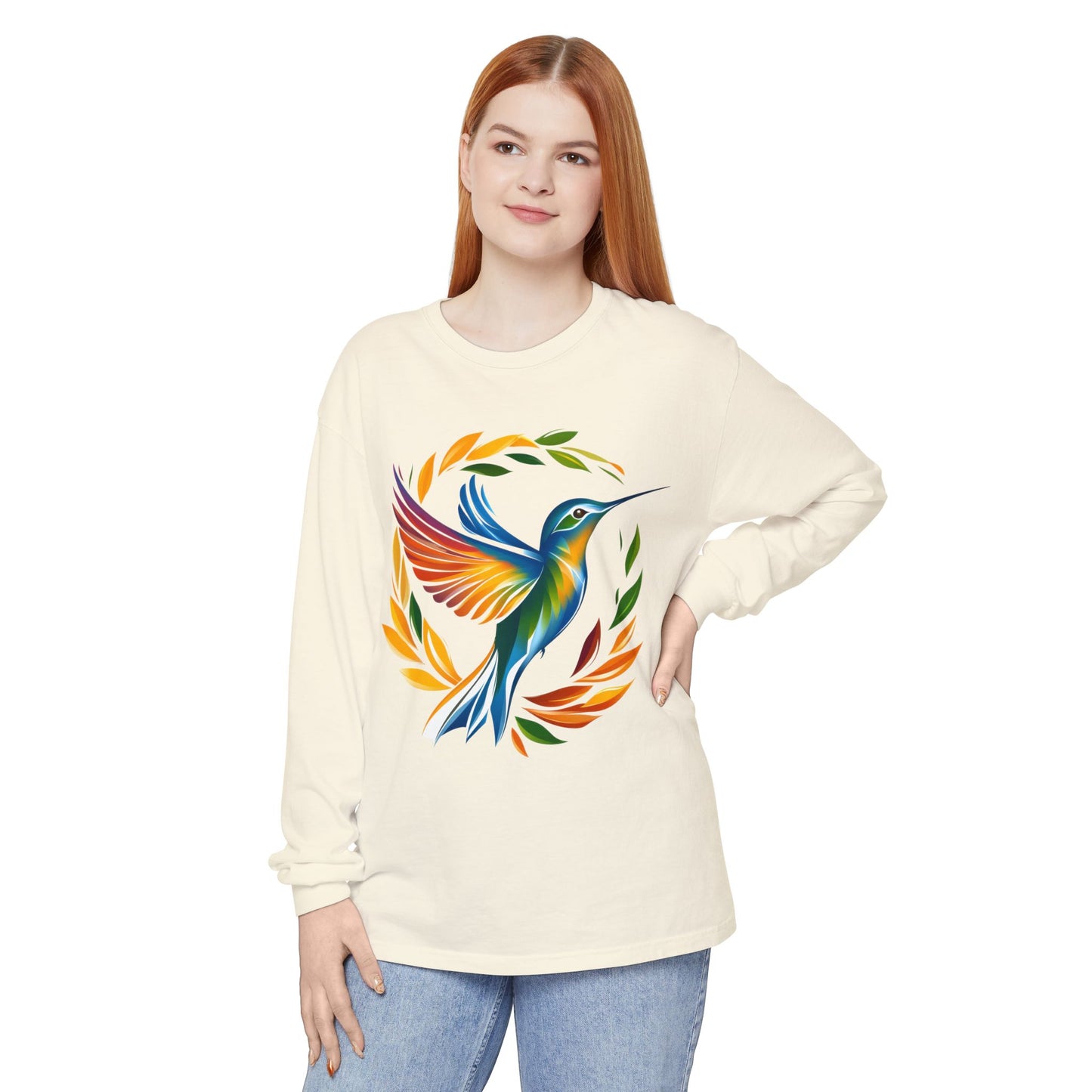 Hummingbird Rainbow Garment-dyed Long Sleeve T-Shirt