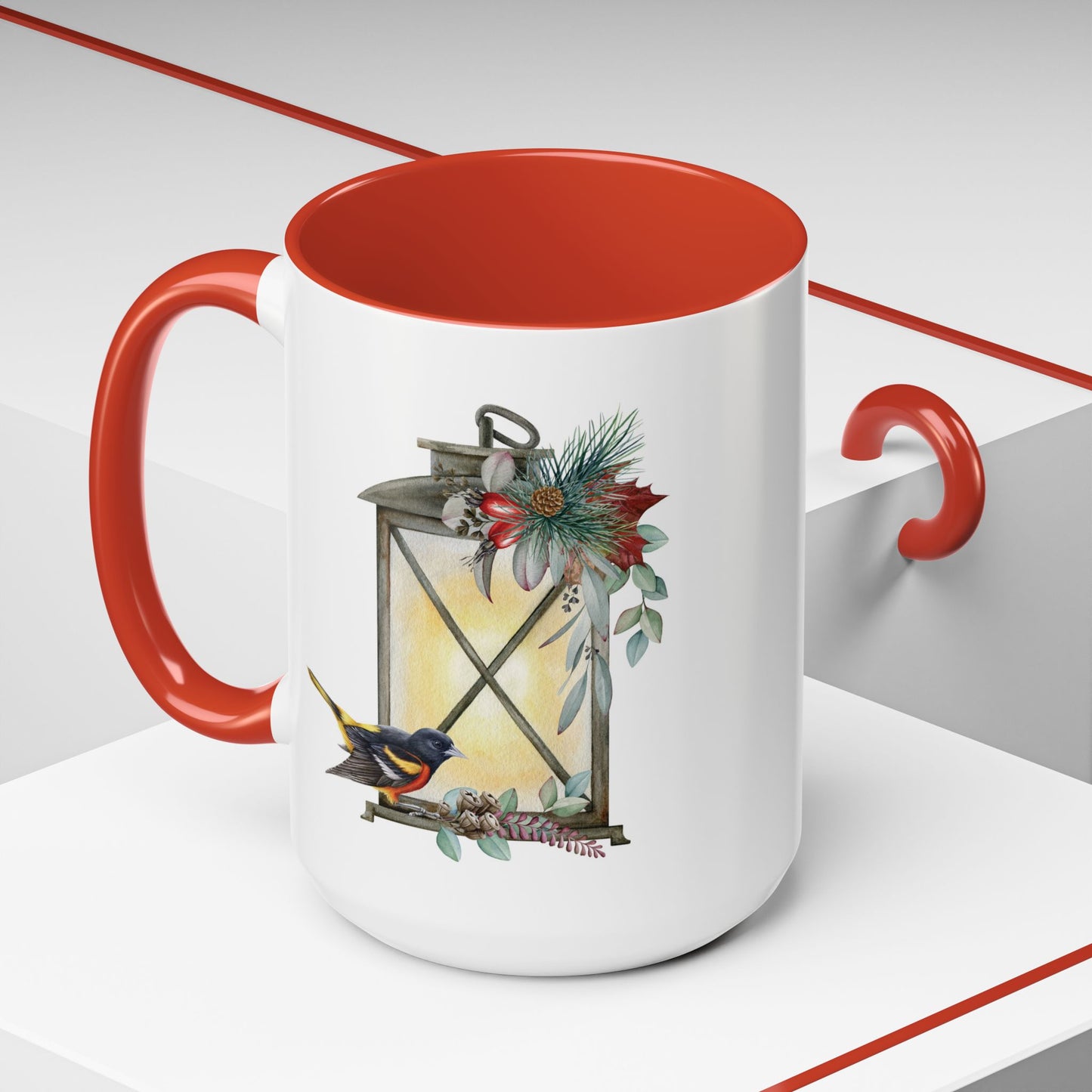 Cozy Christmas Lantern Accent Coffee Mug – Perfect Gift for Bird Lovers