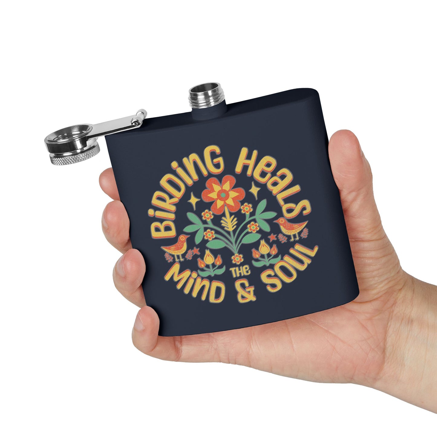 Birding Heals Birder Flask | Stainless Steel 6oz Hip Flask for Nature Lovers, Outdoor Adventures, Gifts for Birders, Hiking Accessory