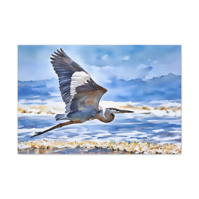 Soothing Coastal Canvas Gallery Wraps featuring Majestic Heron in Flight