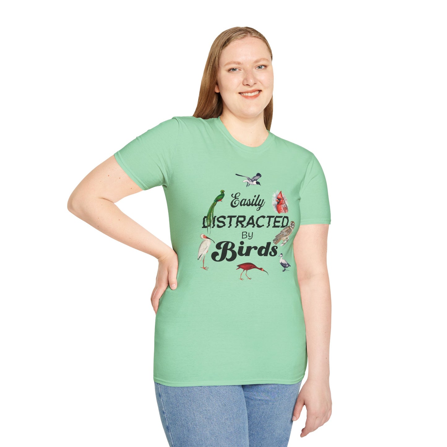 Easily Distracted by Birds T-Shirt - Unisex Softstyle Tee for Bird Lovers