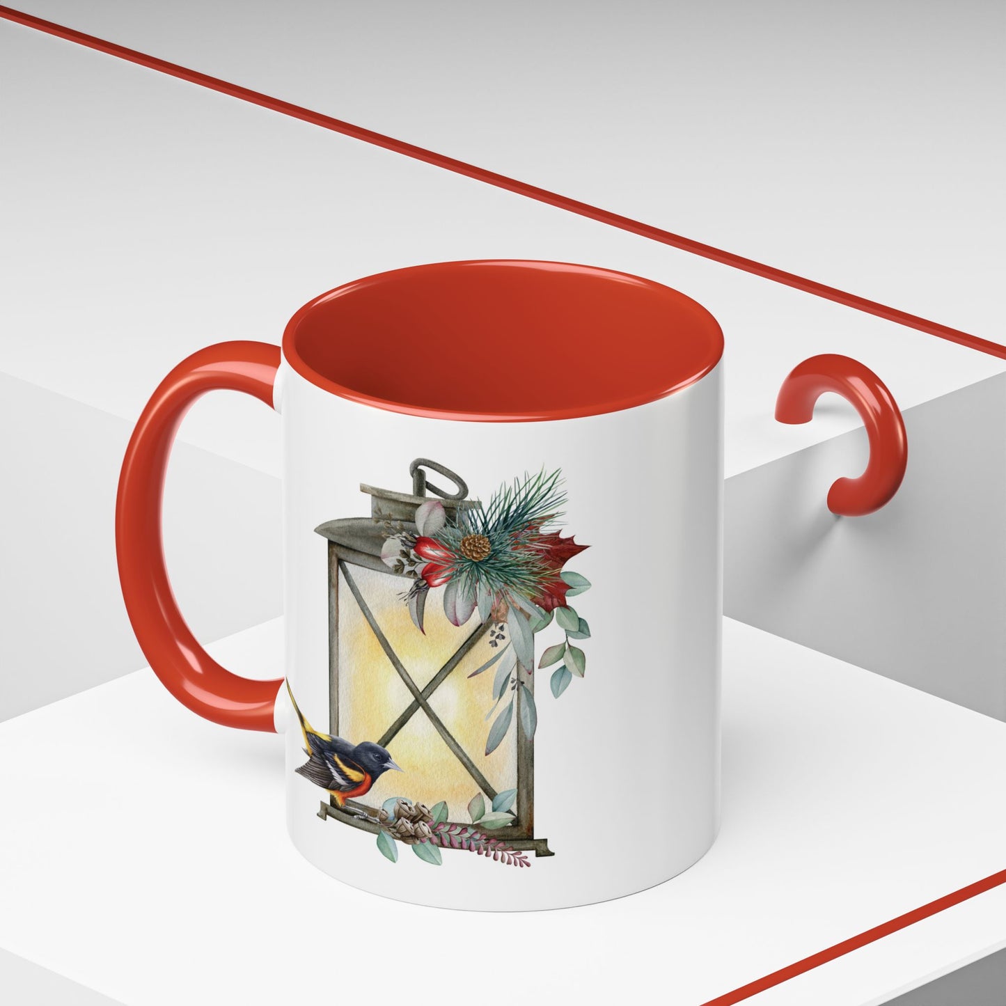 Cozy Christmas Lantern Accent Coffee Mug – Perfect Gift for Bird Lovers