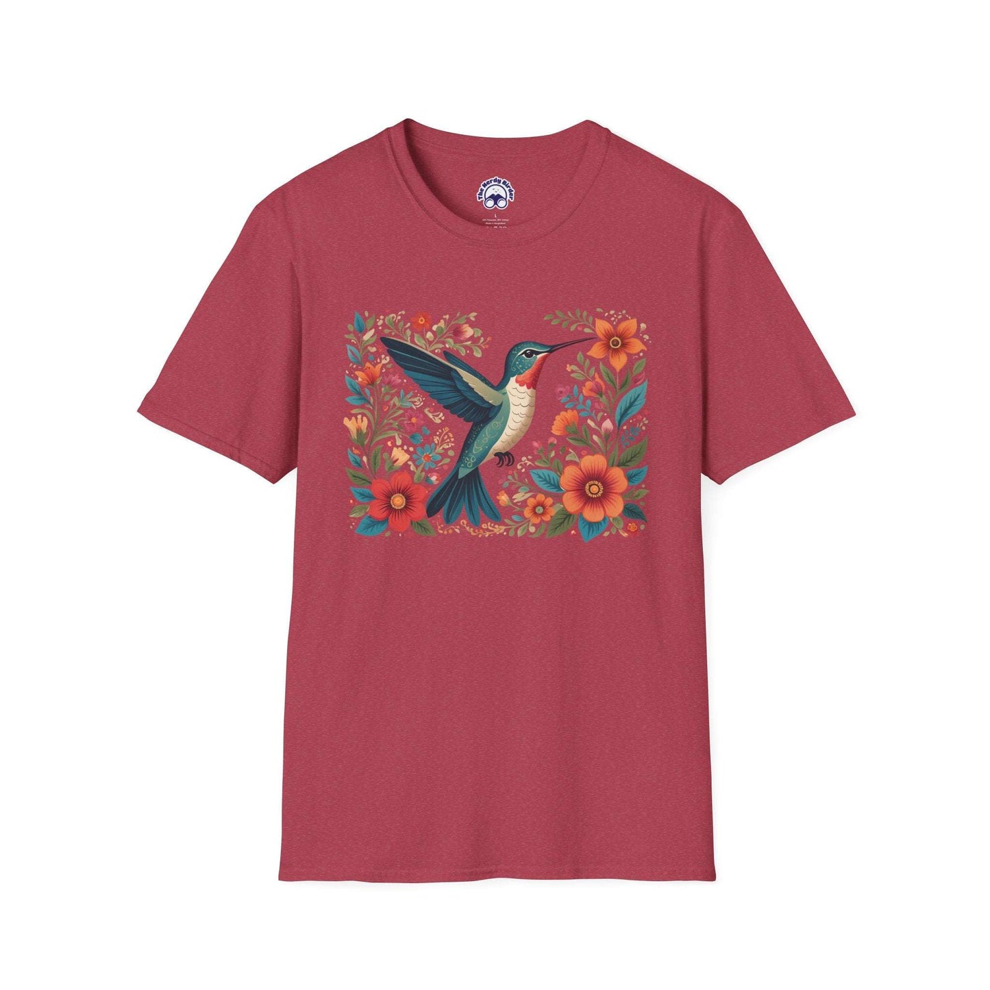The Nerdy Birder Hummingbird in Bloom – Artistic Nature Unisex Softstyle T-Shirt
