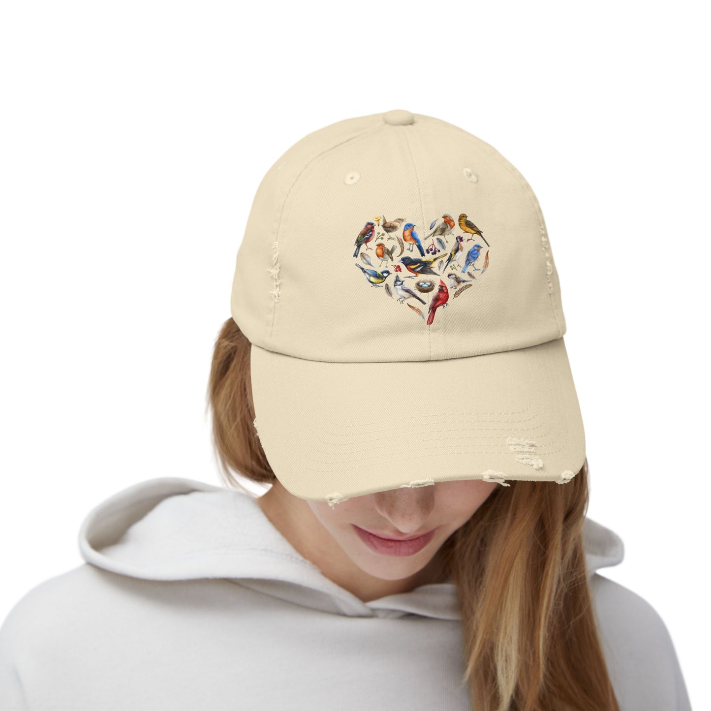 The Nerdy Birder Bird Heart Vintage Style Hat - Unisex Distressed Cap