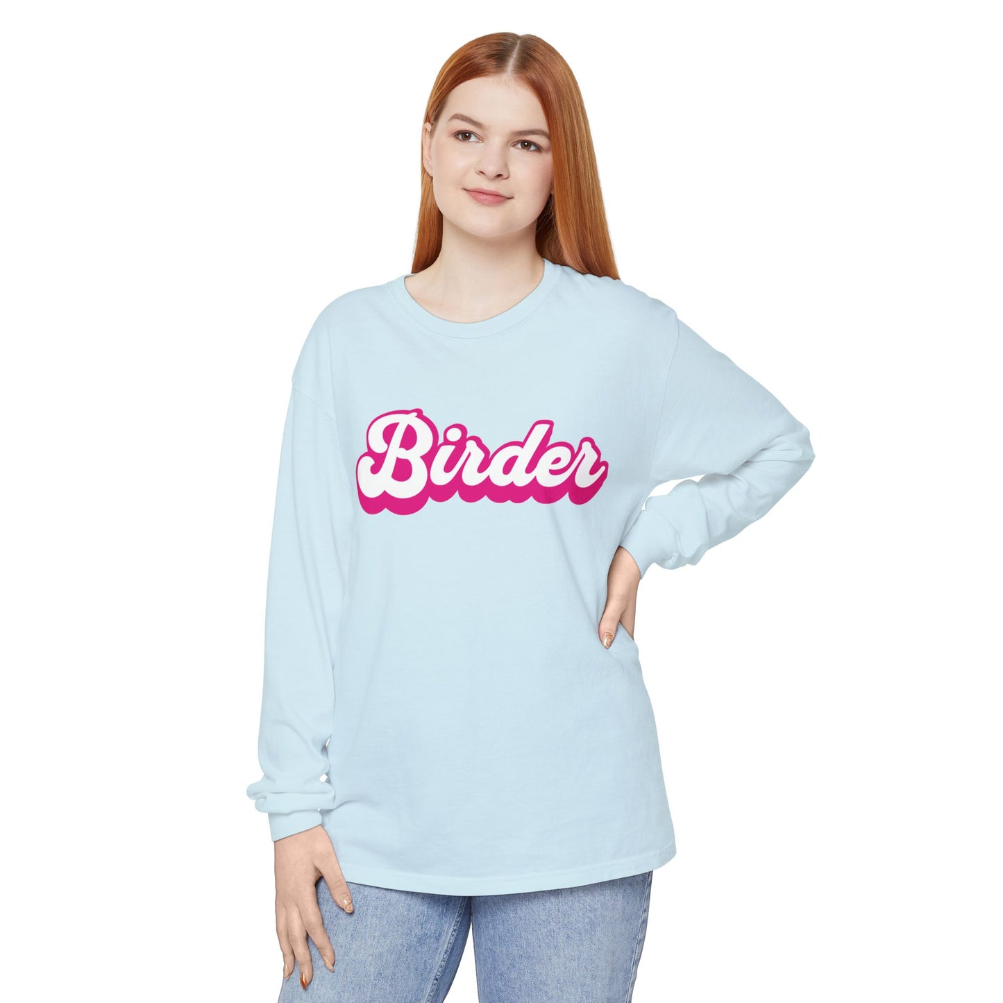 Pink Birder Unisex Garment-dyed Long Sleeve T-Shirt