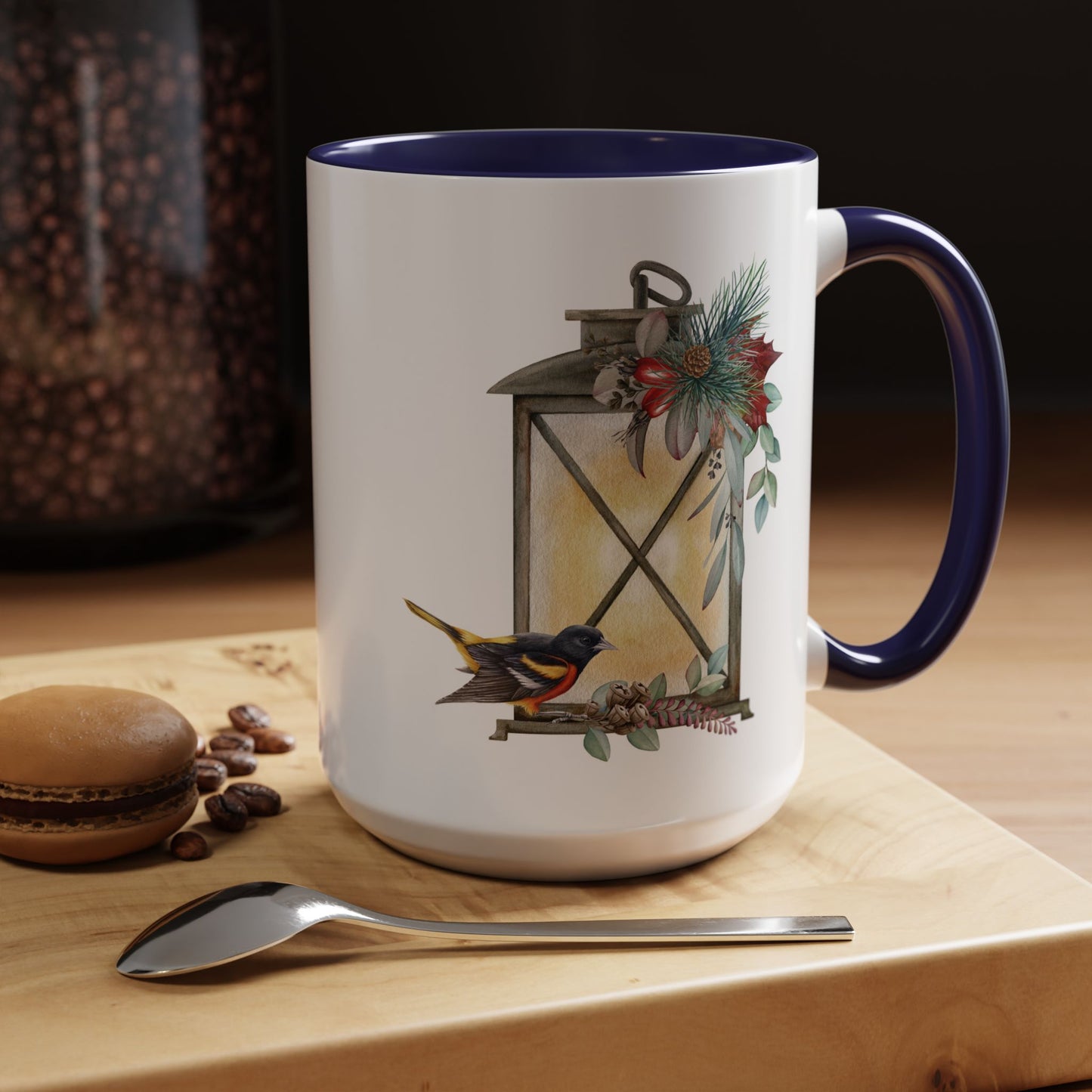Cozy Christmas Lantern Accent Coffee Mug – Perfect Gift for Bird Lovers