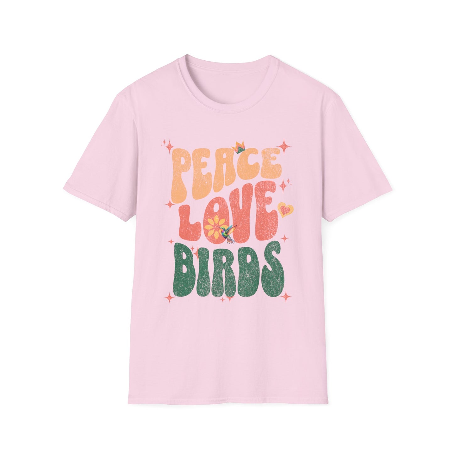 Peace Love Birds Unisex Softstyle T-Shirt - Retro Vibe Tee for Casual Wear