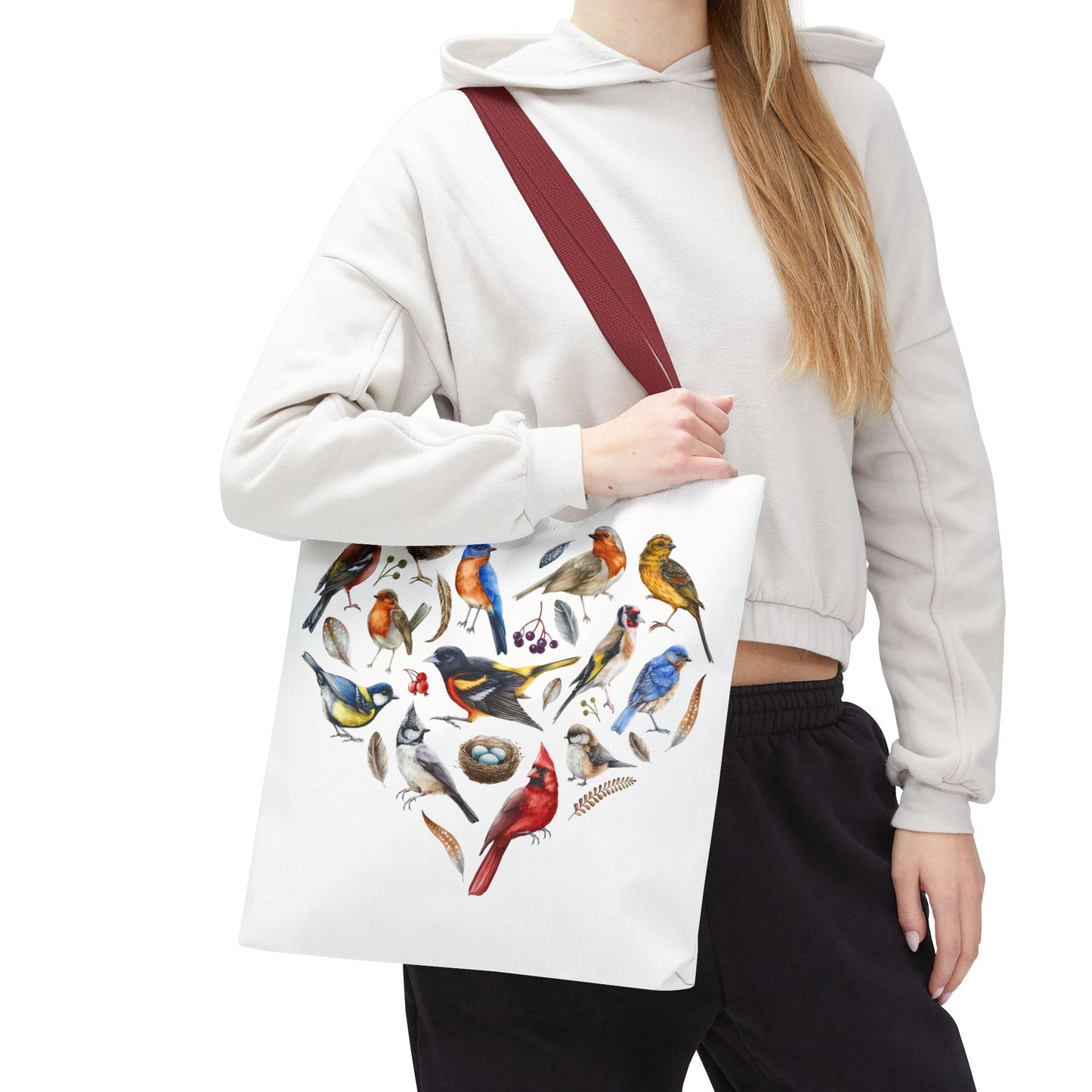 Bird Lovers Tote Bag - Colorful Heart Design for Nature Enthusiasts