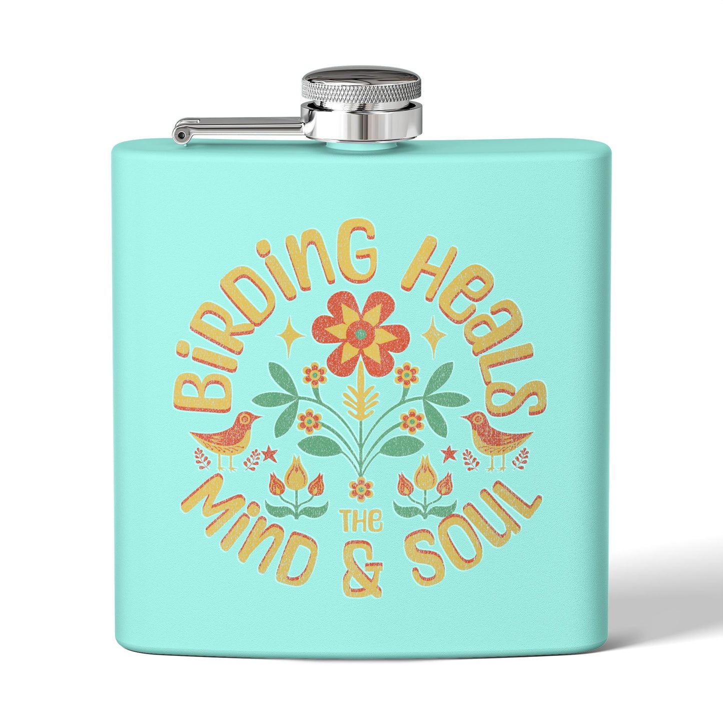 Birding Heals Birder Flask | Stainless Steel 6oz Hip Flask for Nature Lovers, Outdoor Adventures, Gifts for Birders, Hiking Accessory