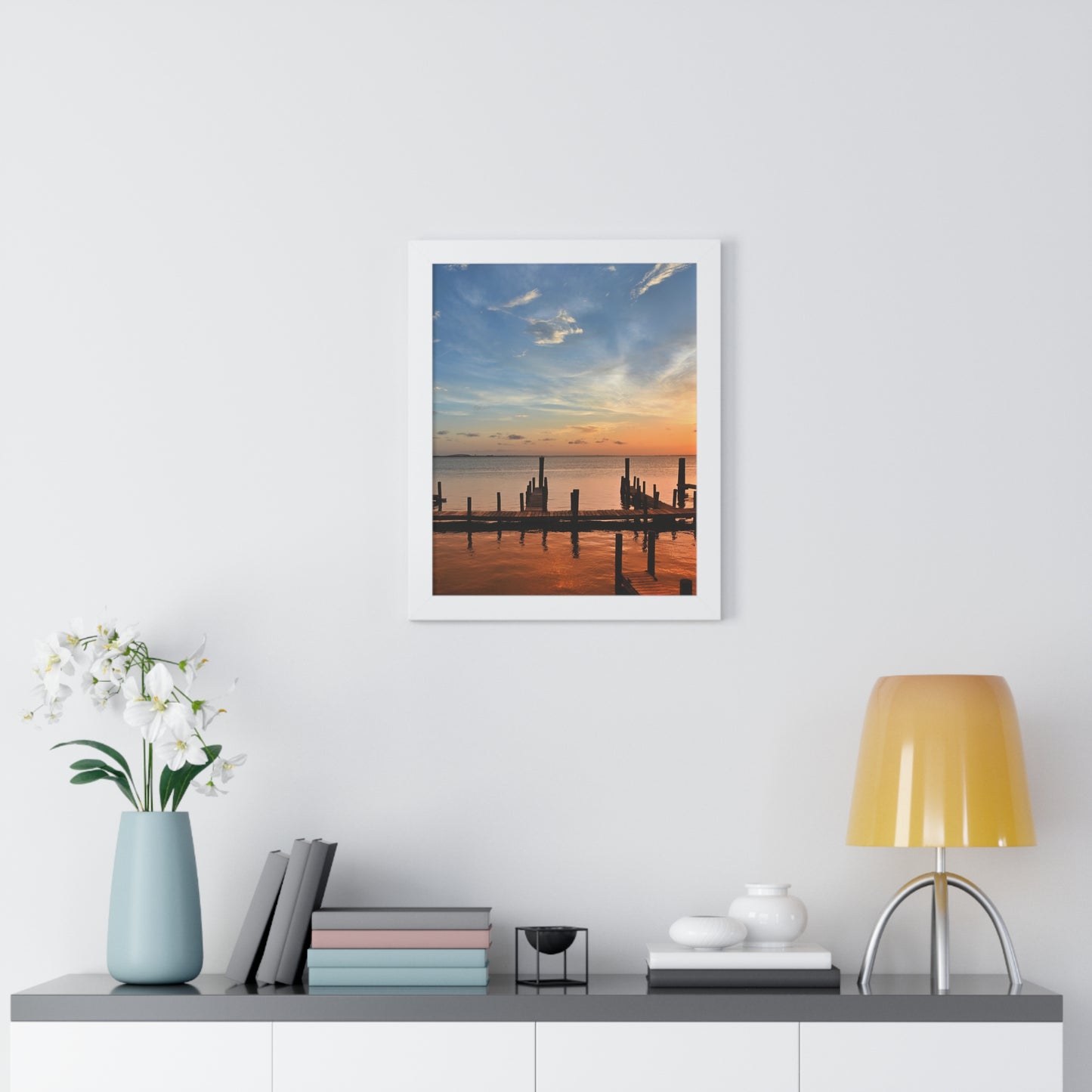Serene Sunset Framed Vertical Poster - Tranquil Wall Art for Home Decor