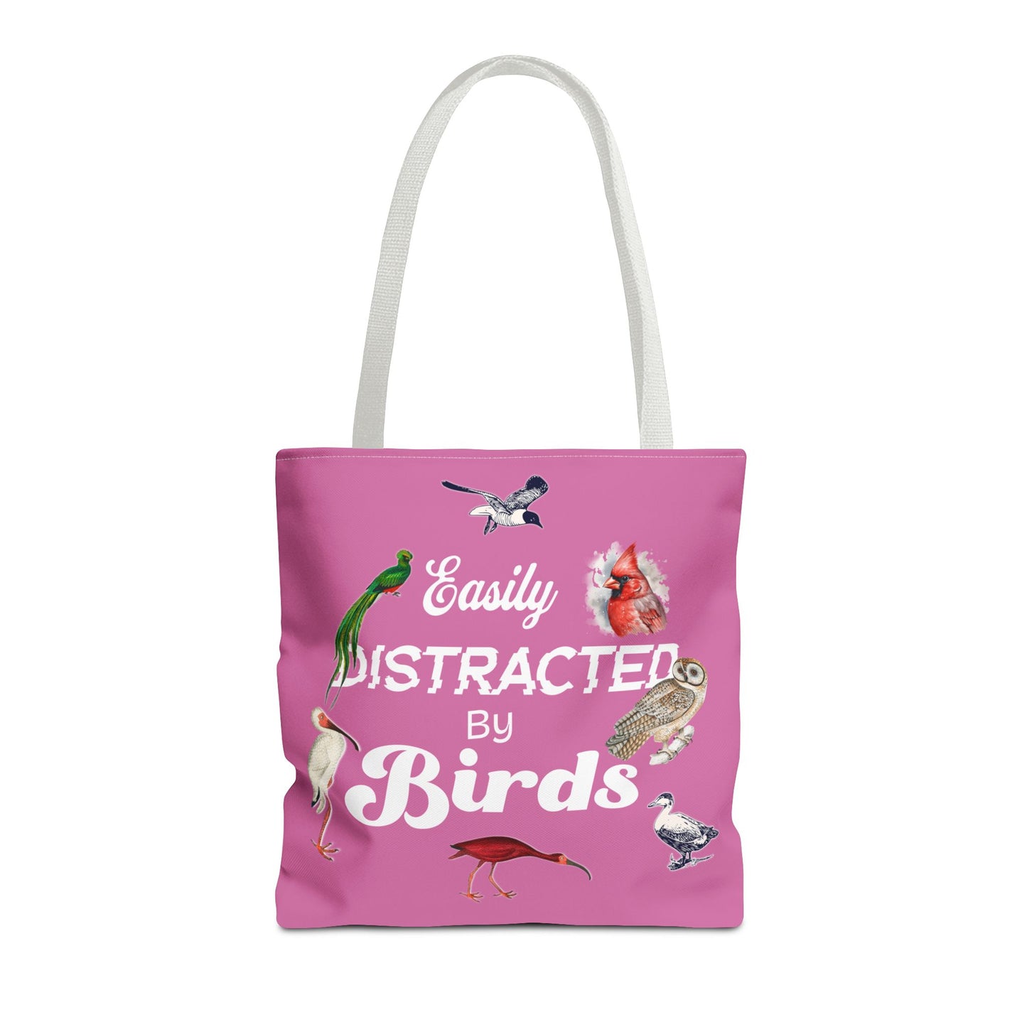 Easily Distracted by Birds Tote Bag in Pink - Fun and Quirky Bird Design for Bird Lovers