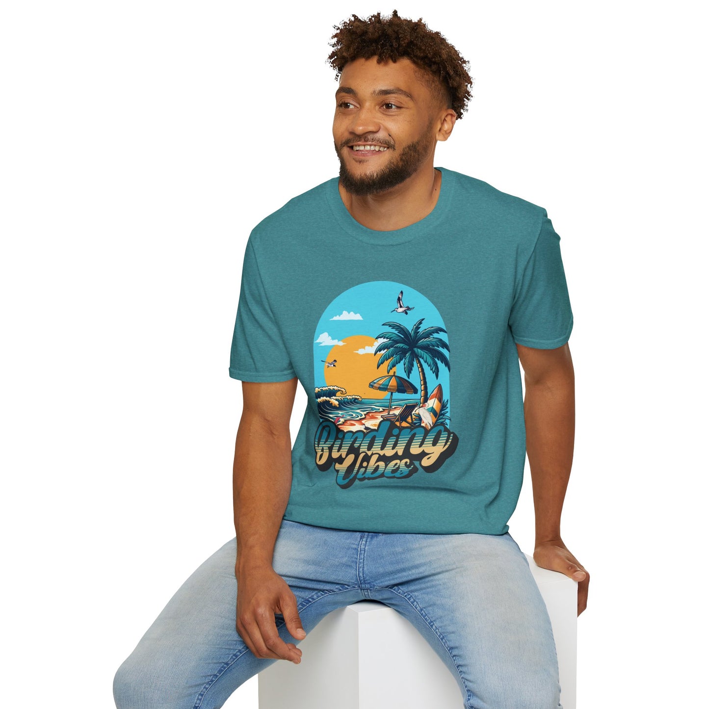 Birding Vibes Unisex Softstyle T-Shirt - Tropical Beach Graphic Tee