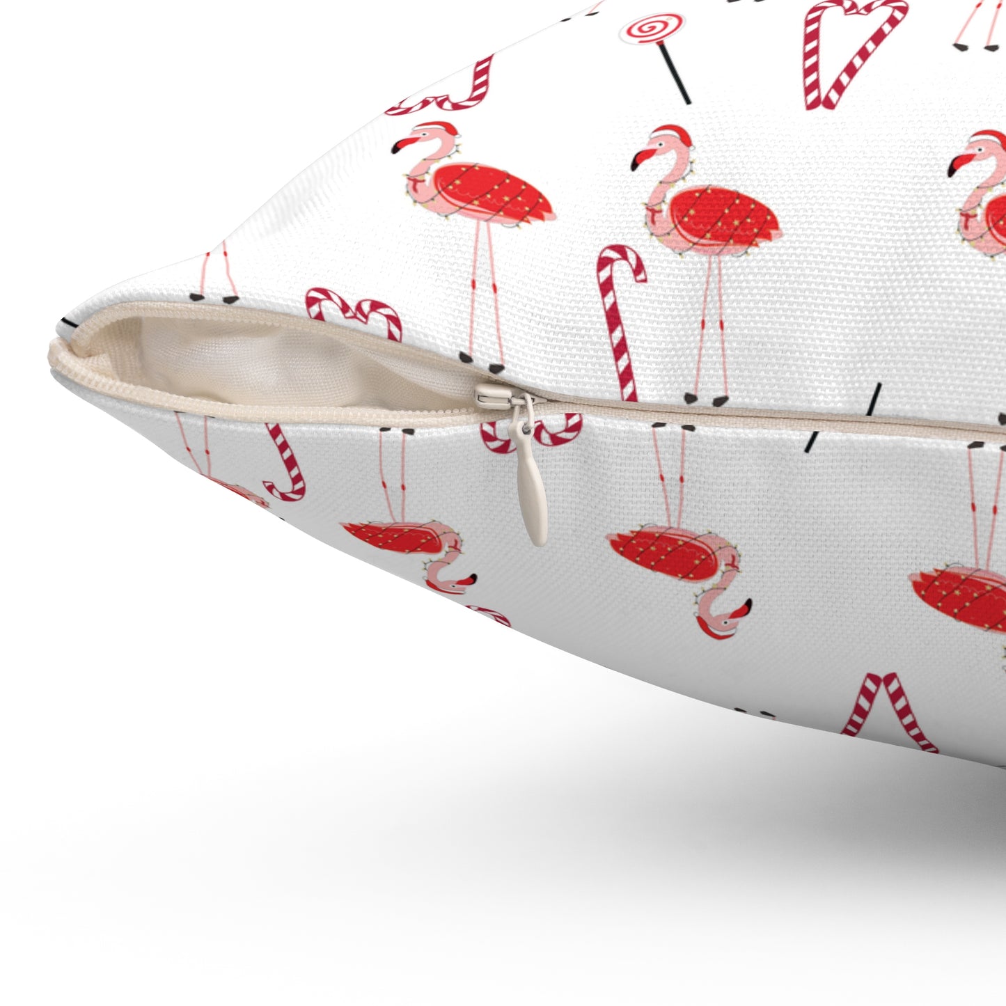 Holiday Flamingo with Candy Canes - Polyester Square Pillow - A whimsical and festive touch to your home decor