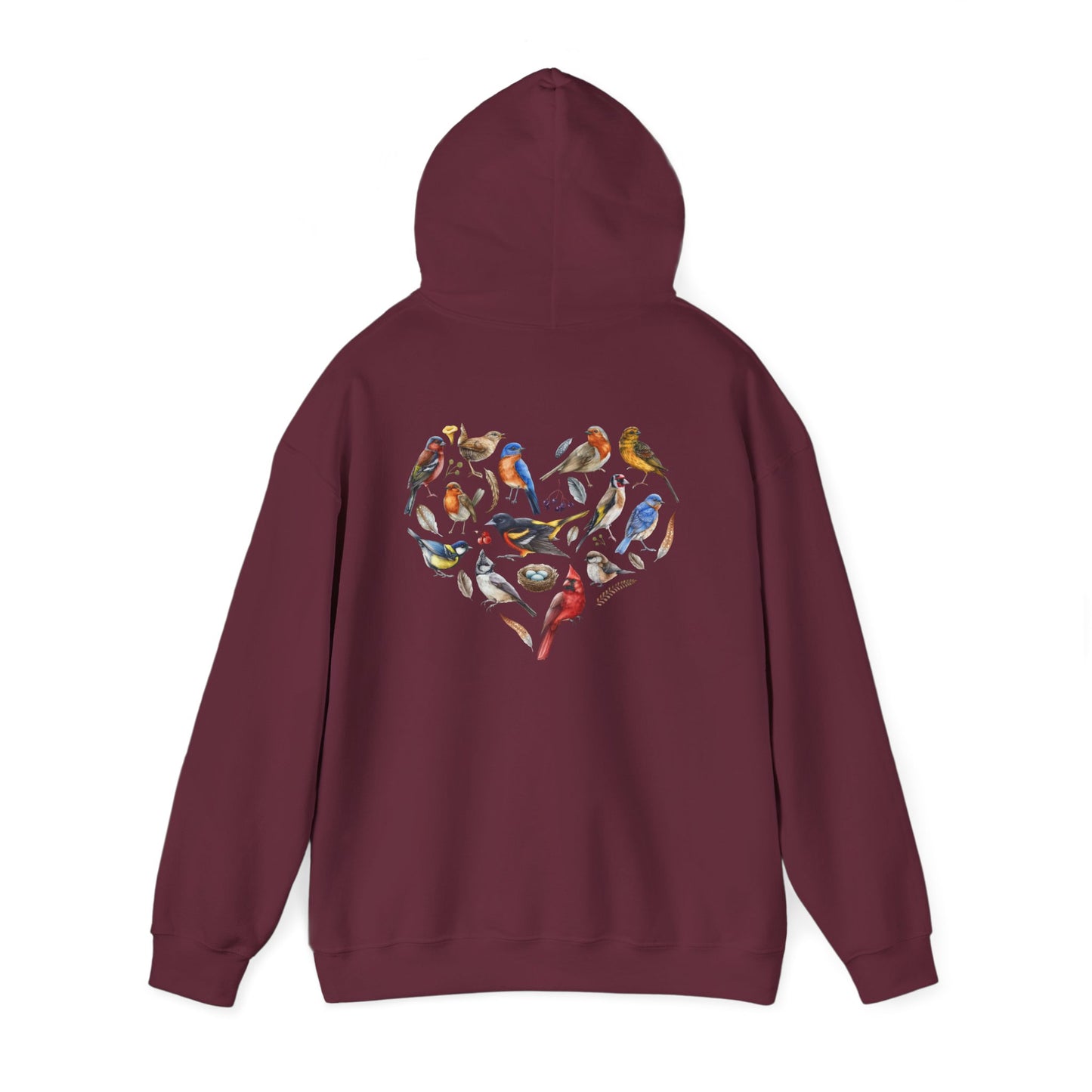 Bird Heart Unisex Hoodie Back Design - Cozy Sweatshirt for Nature Lovers