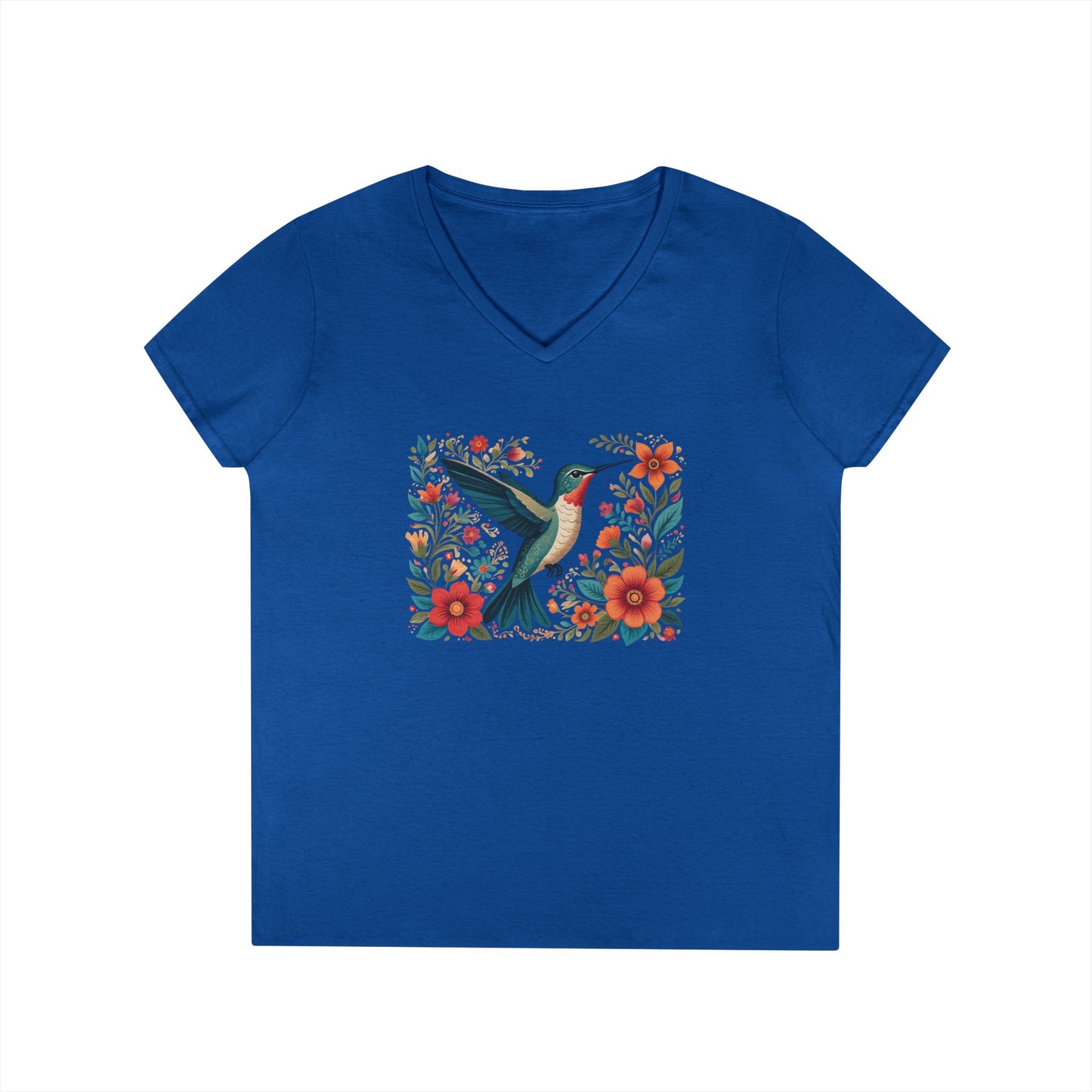 Hummingbird Blooms Ladies' V-Neck T-Shirt