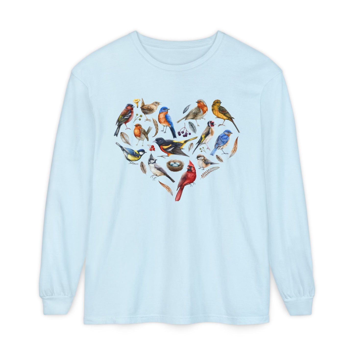 The Nerdy Birder Bird Heart Unisex Garment-dyed Long Sleeve T-Shirt