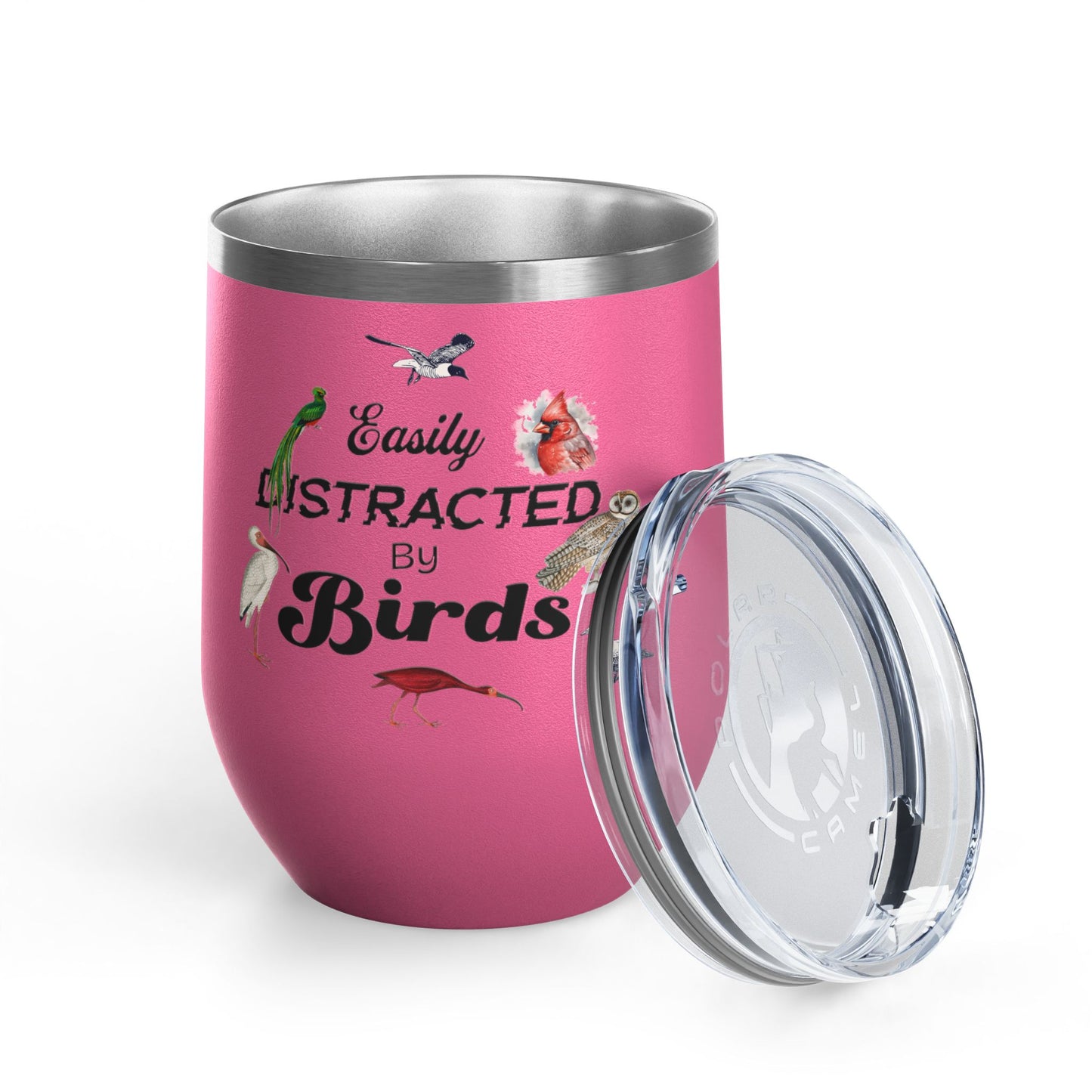 Easily Distracted By Birds Wine Tumbler - 12oz Insulated Mug for Bird Lovers