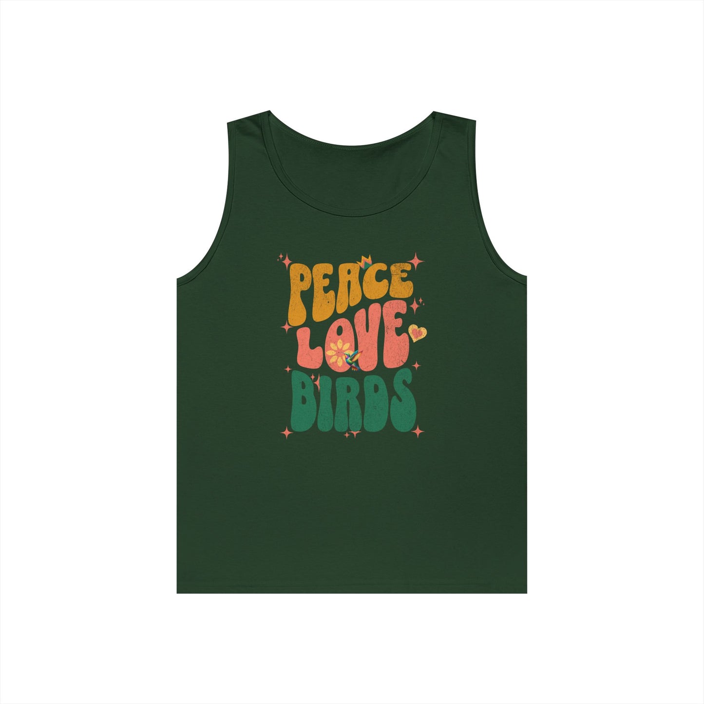 The Nerdy Birder Peace Love Birds Tank Top, Gift for Bird Lovers, Unisex Summer Wear, Fun Casual Tank