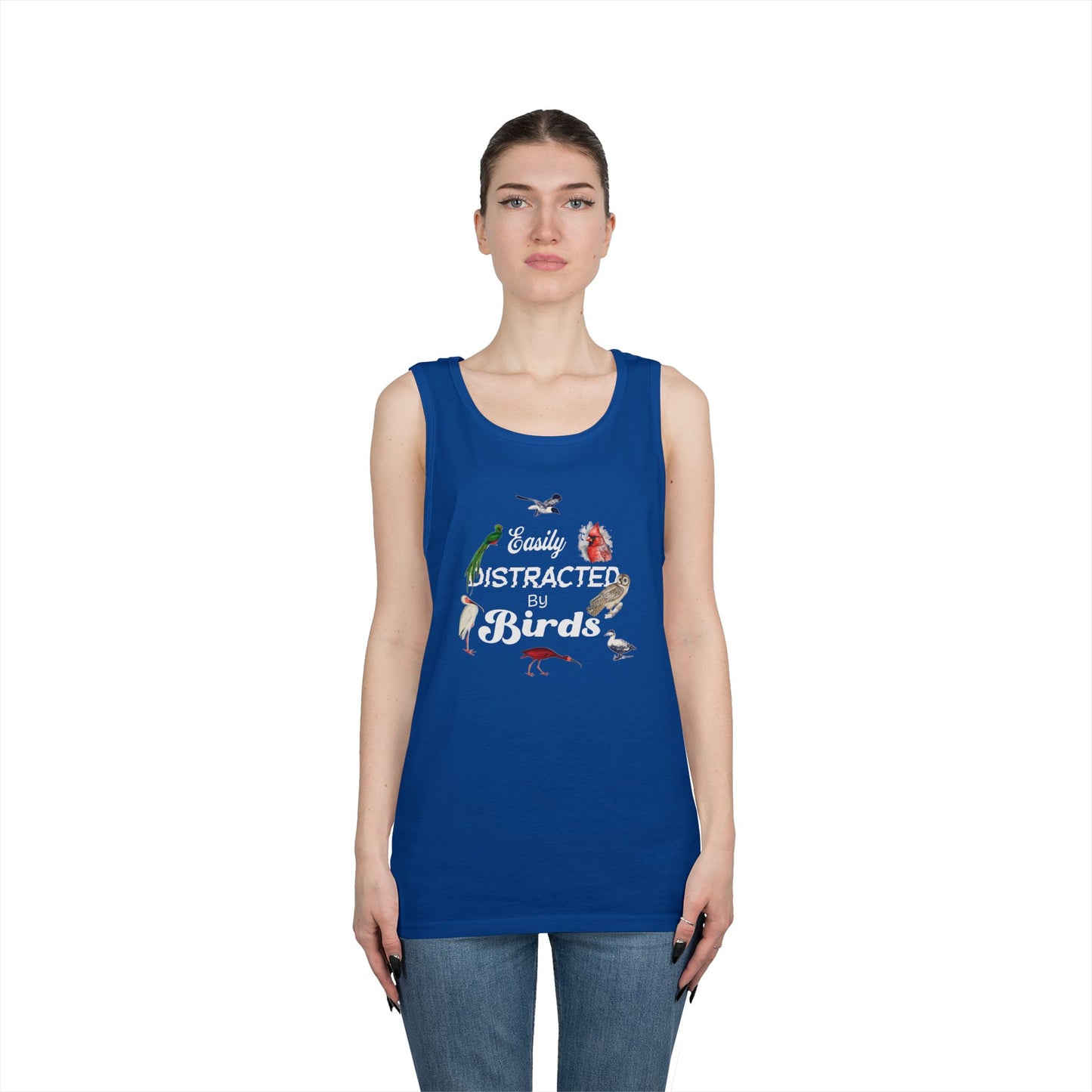 The Nerdy Birder Easily Distracted By Birds Tank Top, Gift for Bird Lovers, Unisex Summer Wear, Nature Lover's Apparel, Fun Casual Tank
