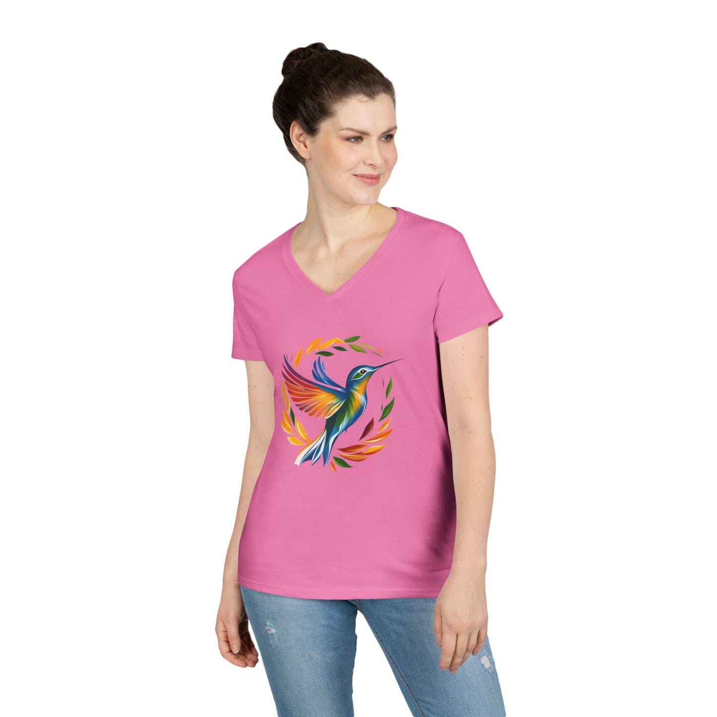 Rainbow Hummingbird Ladies' V-Neck T-Shirt
