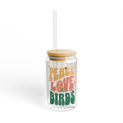 Peace Love Birds Sipper Glass - 16oz Eco-Friendly Drinkware