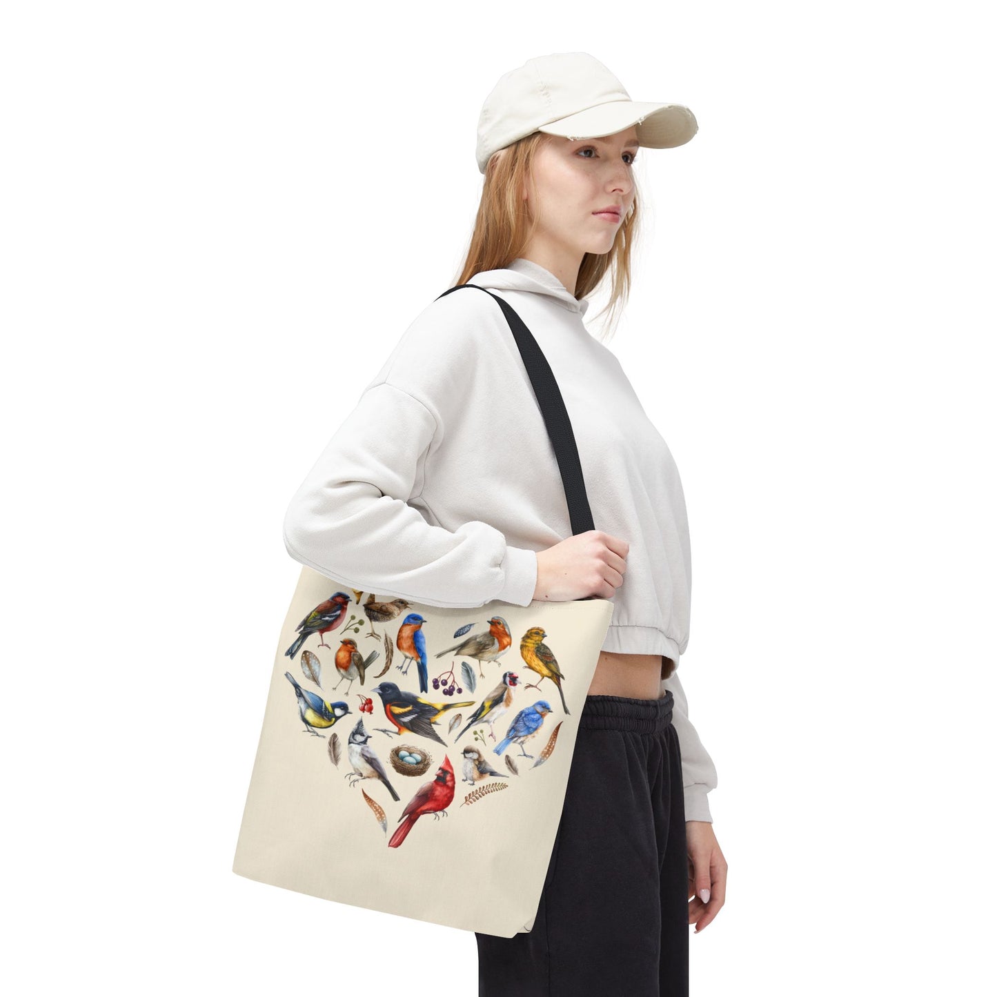 Heart of Birds Tote Bag - Natural color - Heart Design for Nature Enthusiasts
