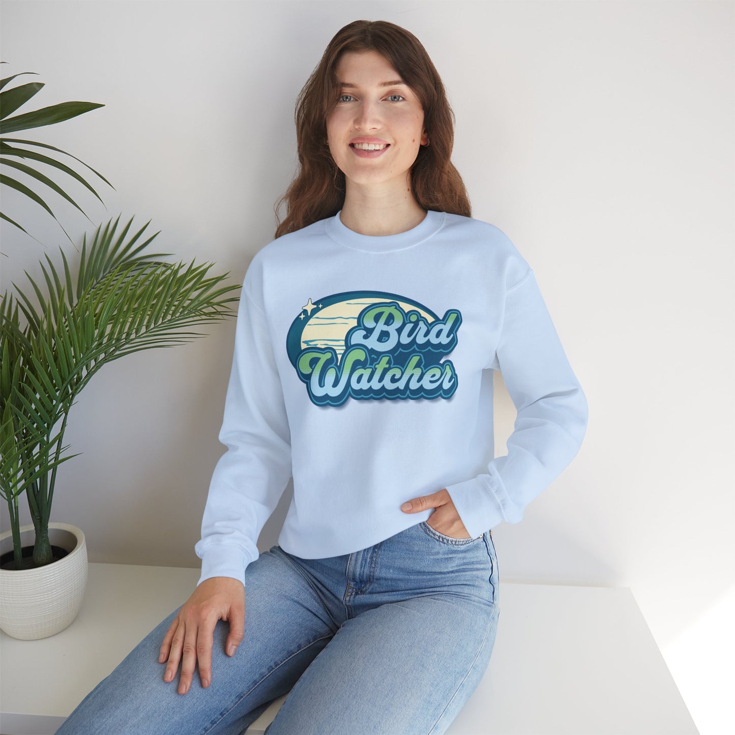 Bird Watcher Teal Graphic Unisex Crewneck Sweatshirt