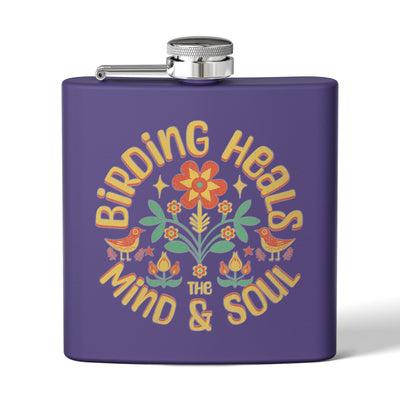 Birding Heals Birder Flask | Stainless Steel 6oz Hip Flask for Nature Lovers, Outdoor Adventures, Gifts for Birders, Hiking Accessory