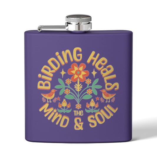 Birding Heals Birder Flask | Stainless Steel 6oz Hip Flask for Nature Lovers, Outdoor Adventures, Gifts for Birders, Hiking Accessory