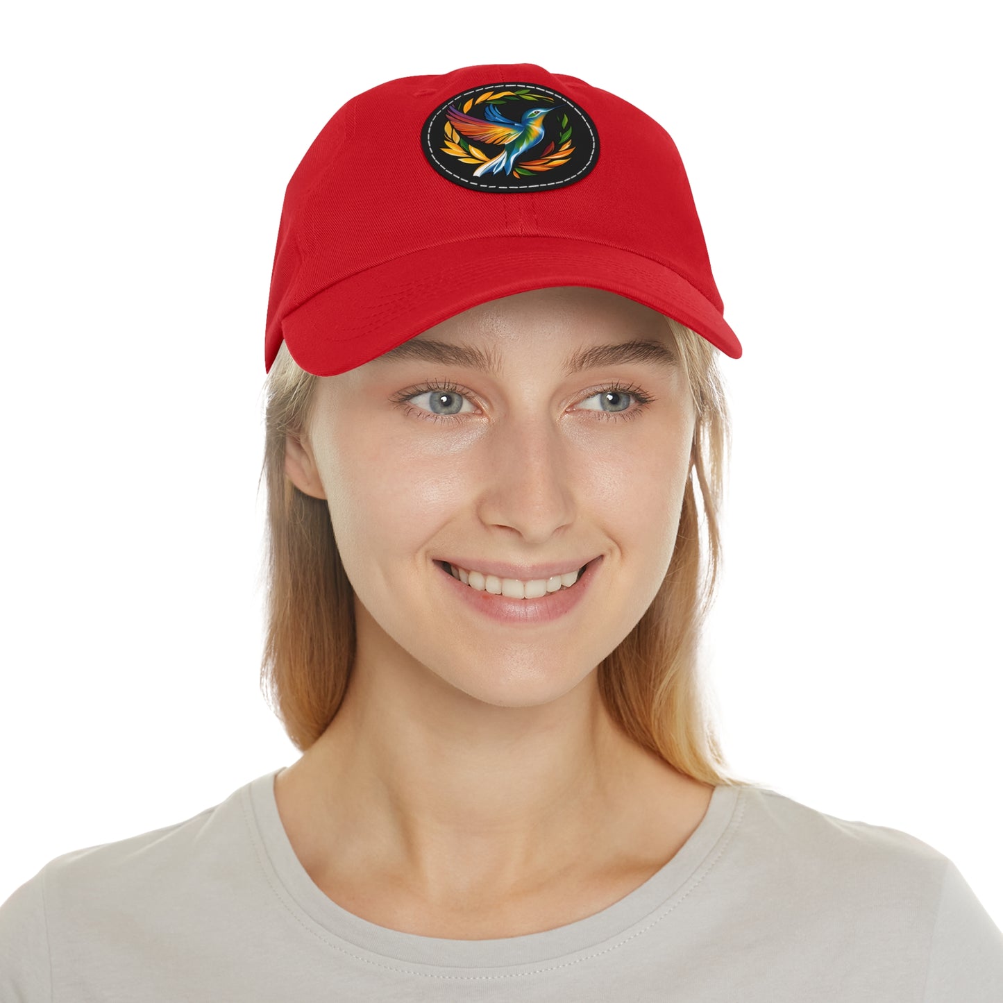 Hummingbird Rainbow Hat Leather Patch Cap