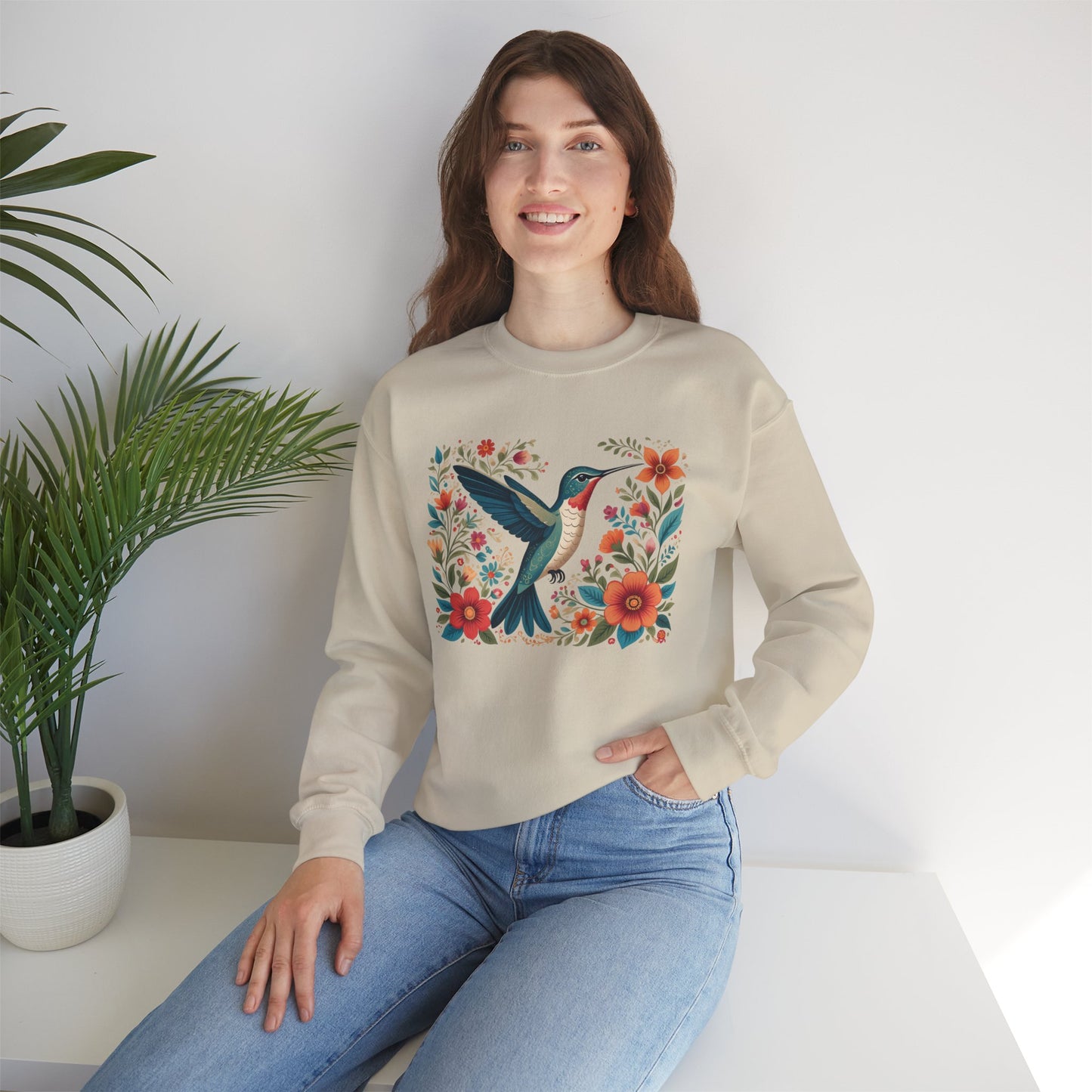 Hummingbird In Bloom Graphic Unisex Crewneck Sweatshirt
