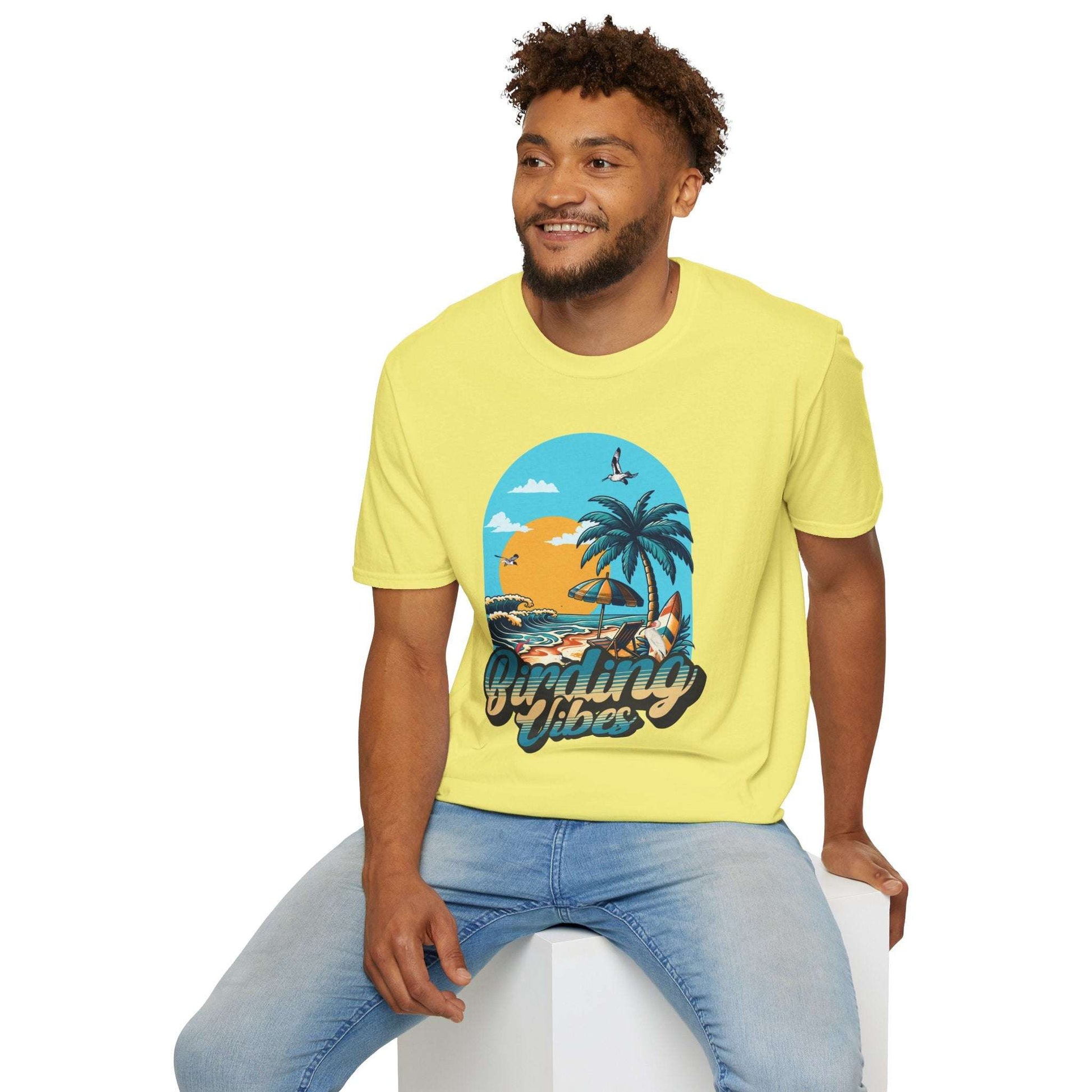 Birding Vibes Unisex Softstyle T-Shirt - Tropical Beach Graphic Tee