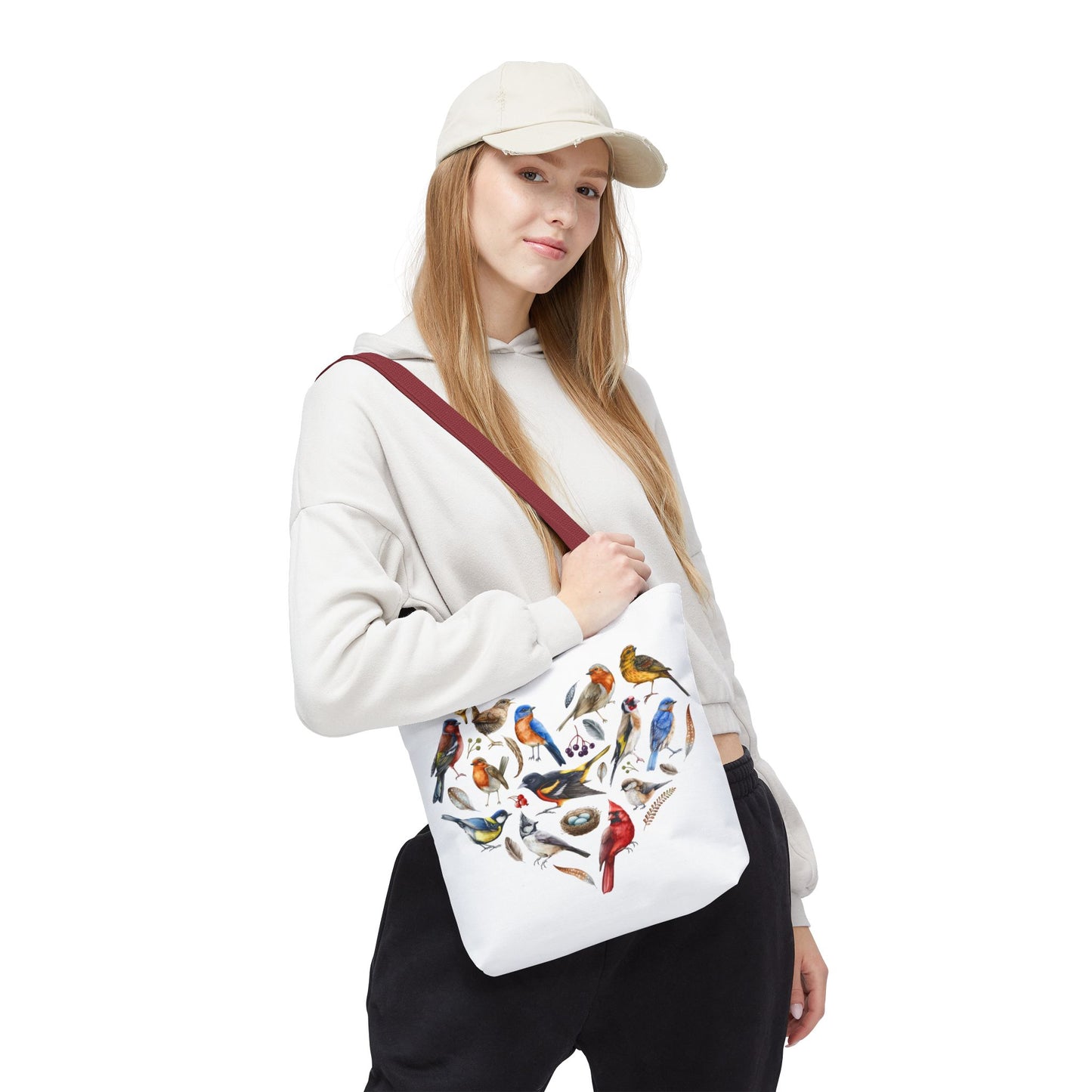 Bird Lovers Tote Bag - Colorful Heart Design for Nature Enthusiasts