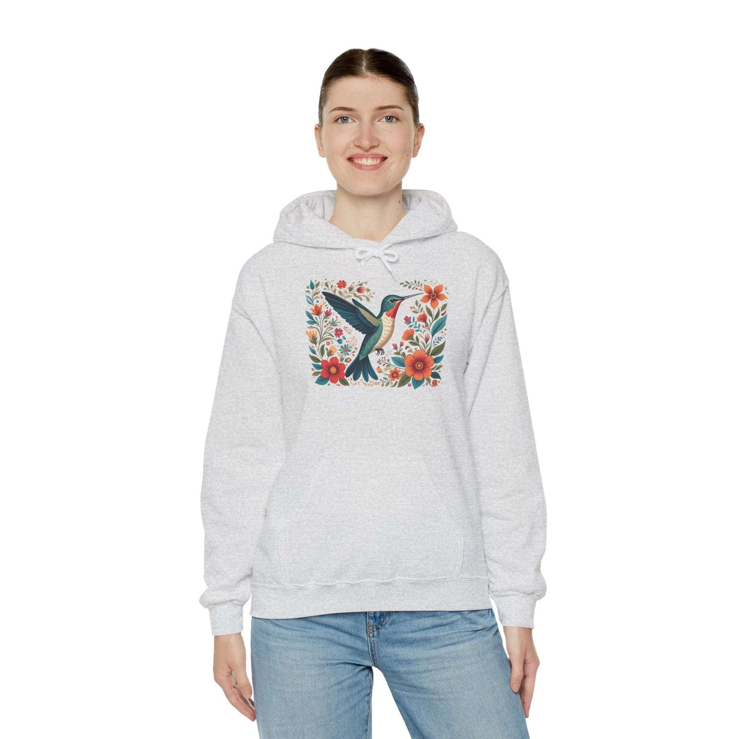 Hummingbird In Bloom Hoodie - Cozy Sweatshirt for Nature Lovers