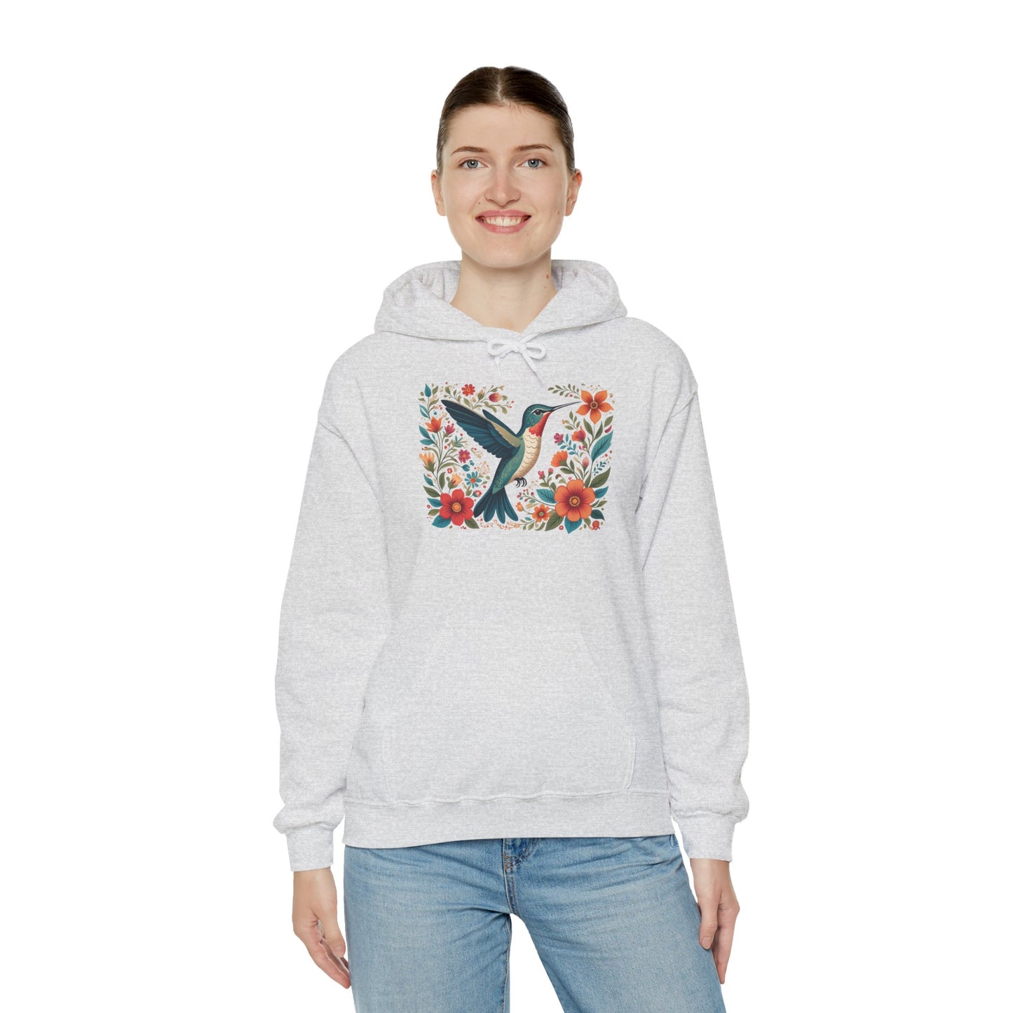 Hummingbird In Bloom Hoodie - Cozy Sweatshirt for Nature Lovers
