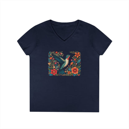 Hummingbird Blooms Ladies' V-Neck T-Shirt