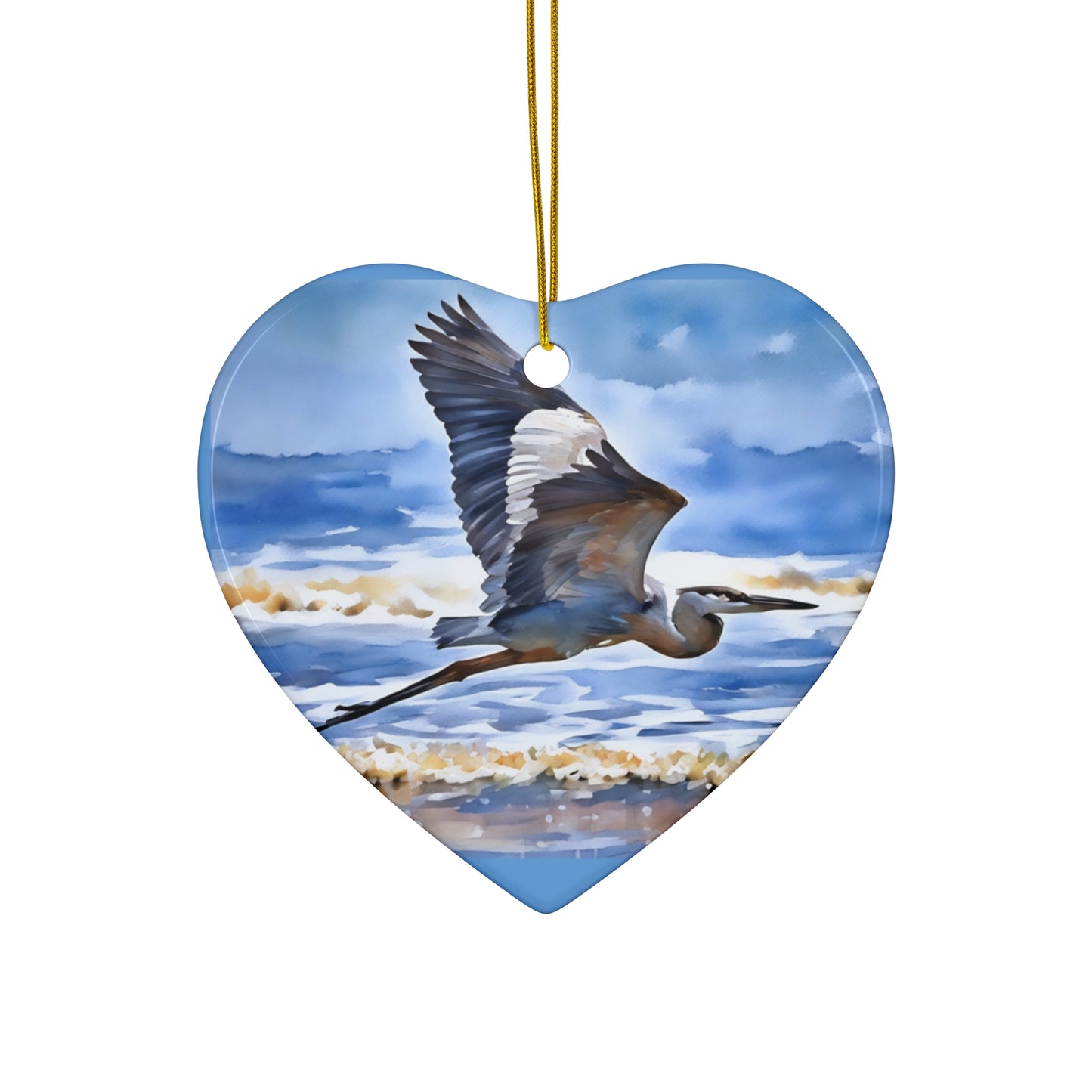 Flying Great Blue Heron Ceramic Ornament —3 Shapes